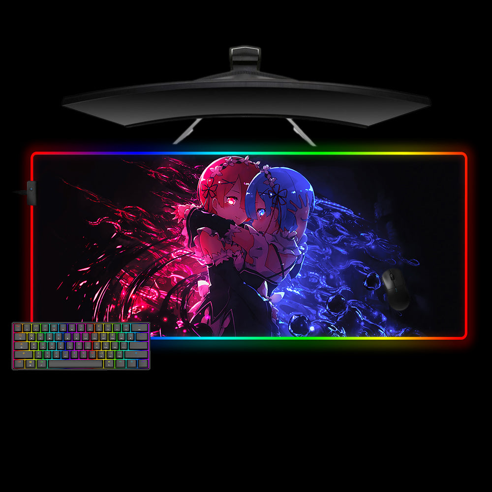 Allleftout Re:Zero Ram And Rem Design M-Xxl Size Rgb Gaming Mouse Pad, Computer Desk Mat