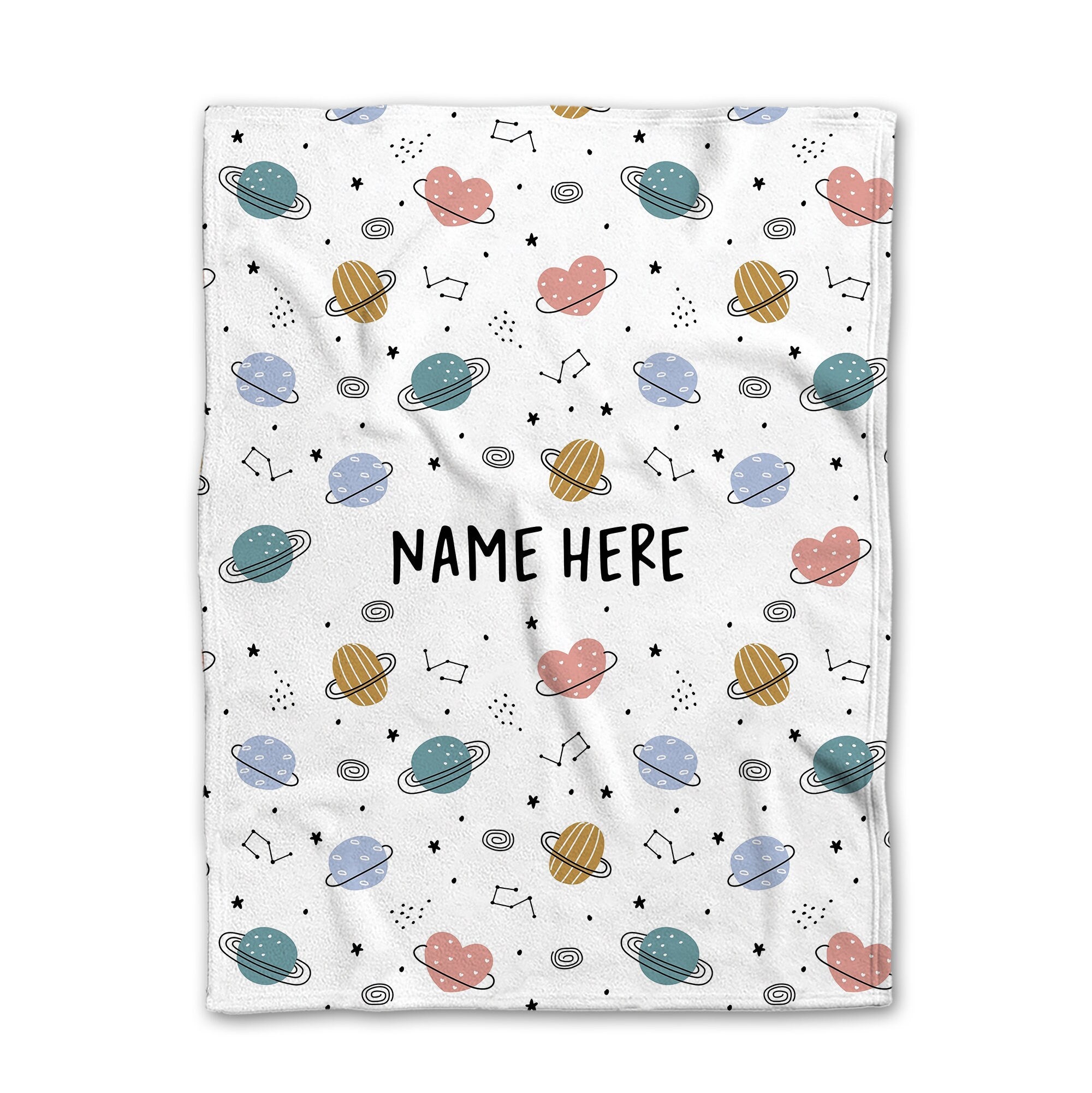 Petmytshirt Space Blanket Planet Blanket Custom Name Planets Baby Blanket Gift for Boy Kid