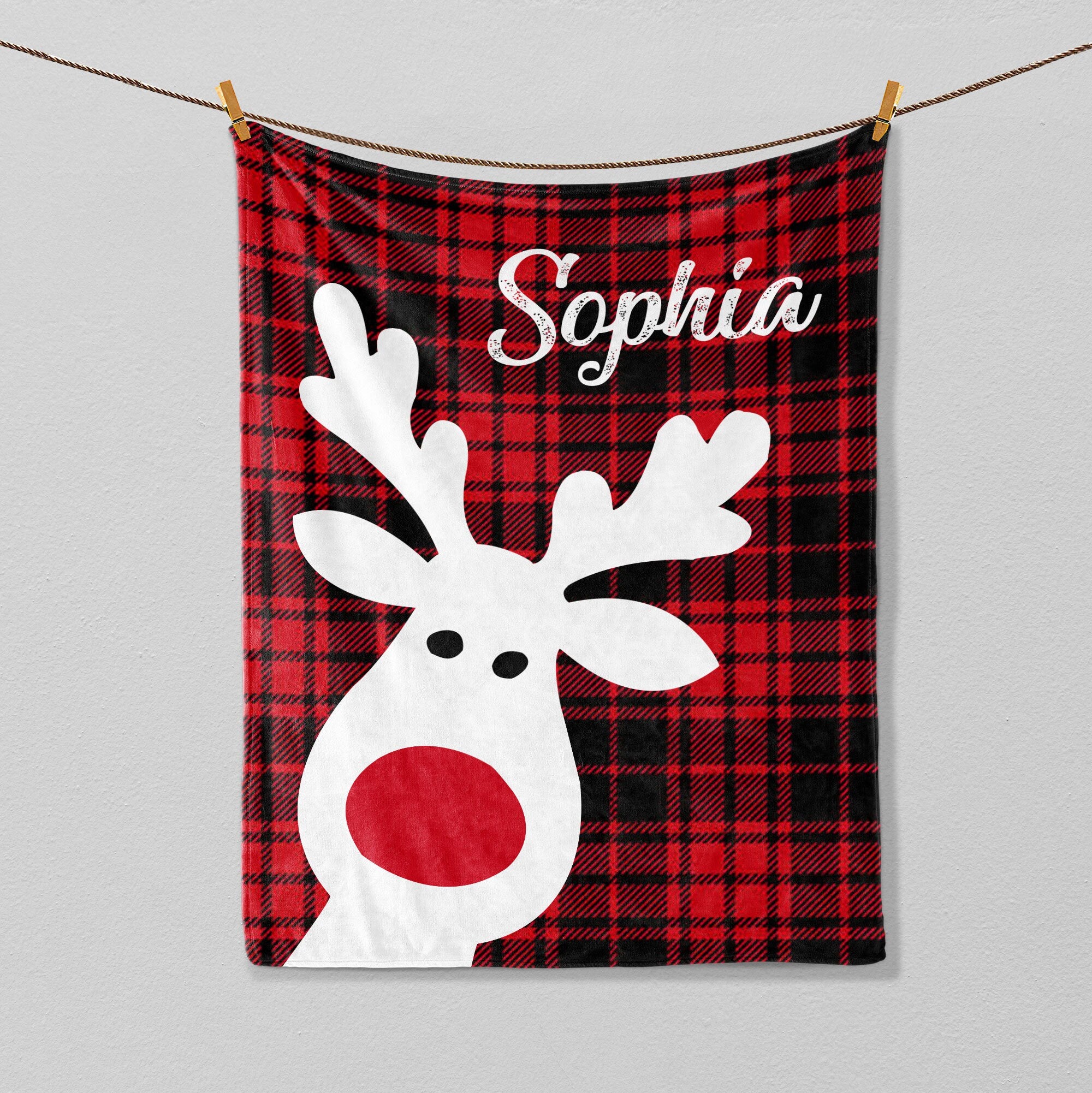 Petmytshirt Christmas Blanket Reindeer Blanket Custom Soft Cozy Sherpa Fleece Throw Blanket Cute Rudolph Blanket Christmas Gift