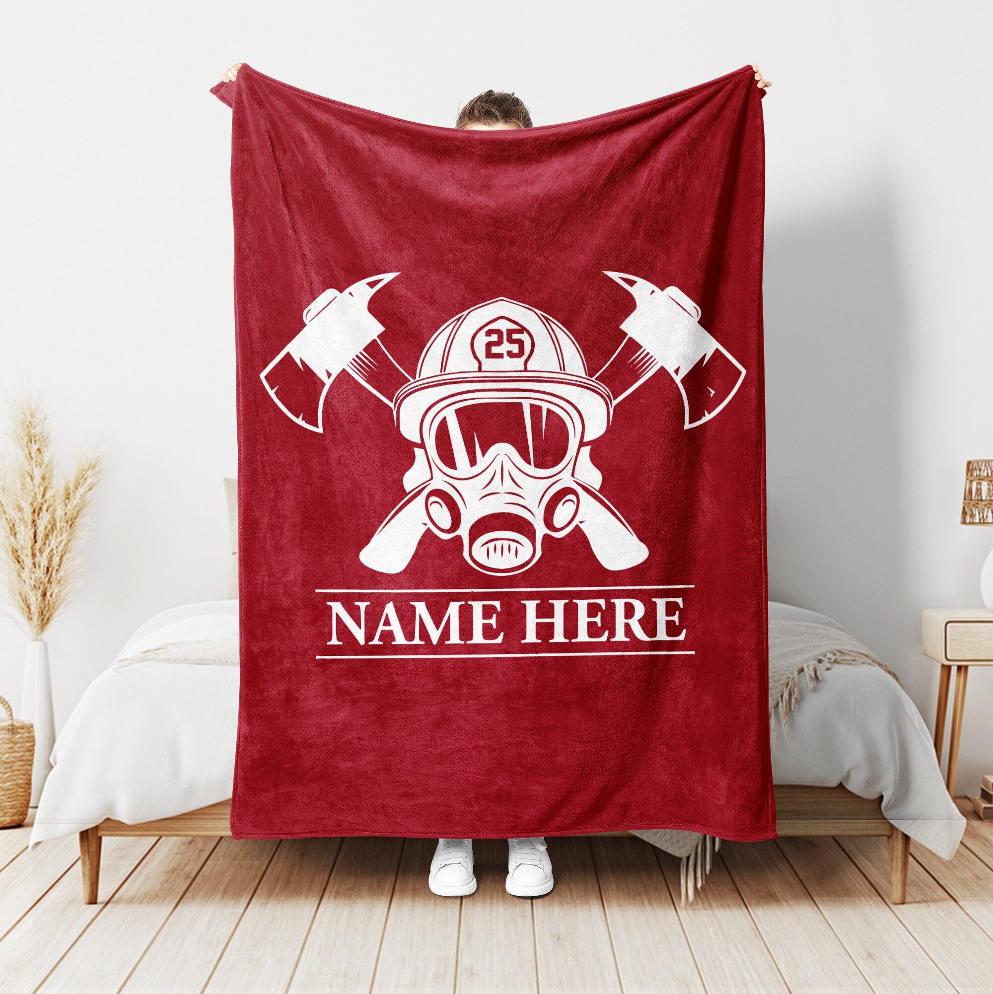 Petmytshirt Firefighter Blanket Custom Name Number Gift For Fireman Dad Husband Boyfriend Son