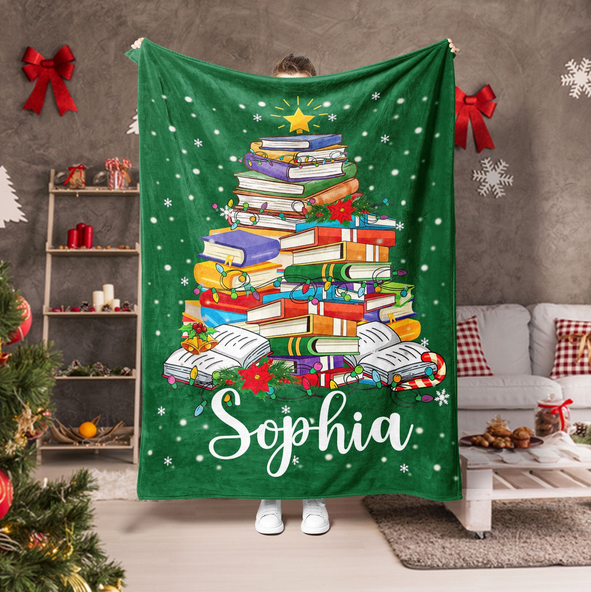 Petmytshirt Book Christmas Blanket Custom Name Christmas Gift For Reading Lover Bookworm Nerd