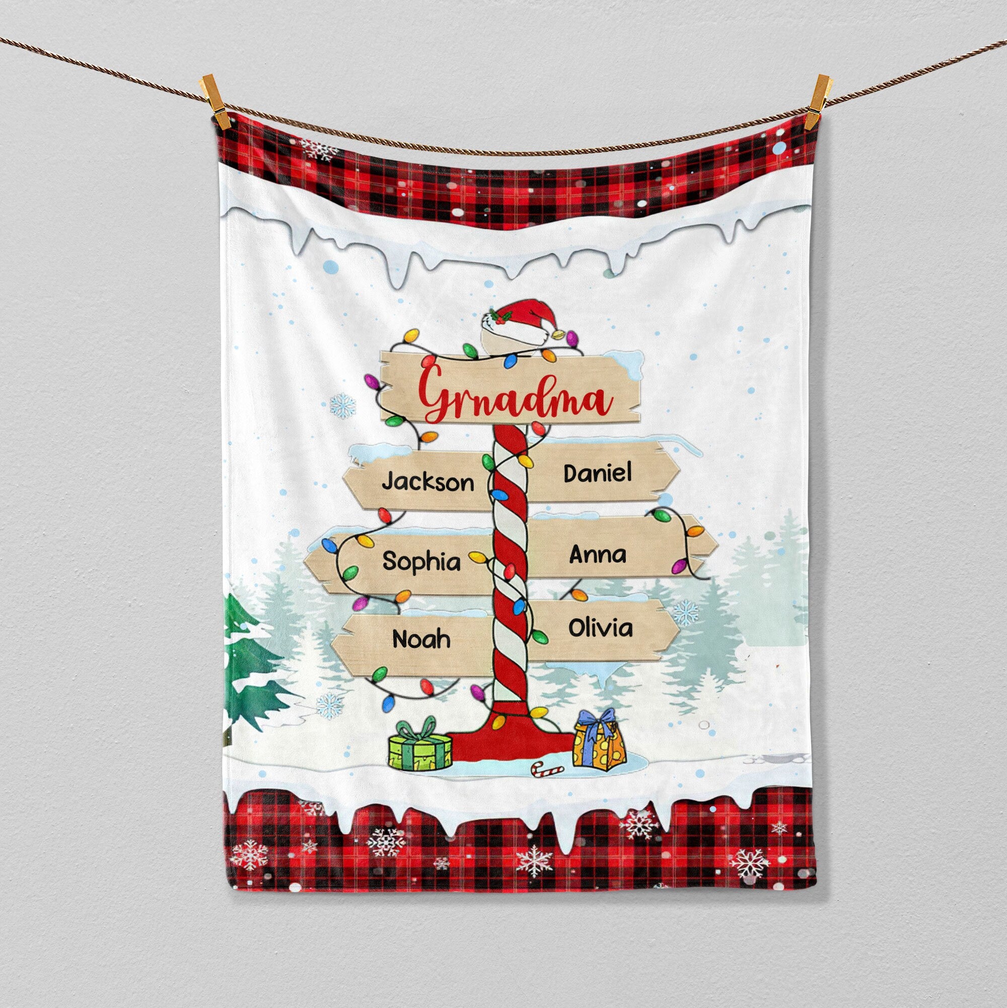 Petmytshirt Christmas Grandma Blanket Christmas Family Post Sign Blanket Custom Name Soft Cozy Sherpa Fleece Throw Blanket Holiday Gifts