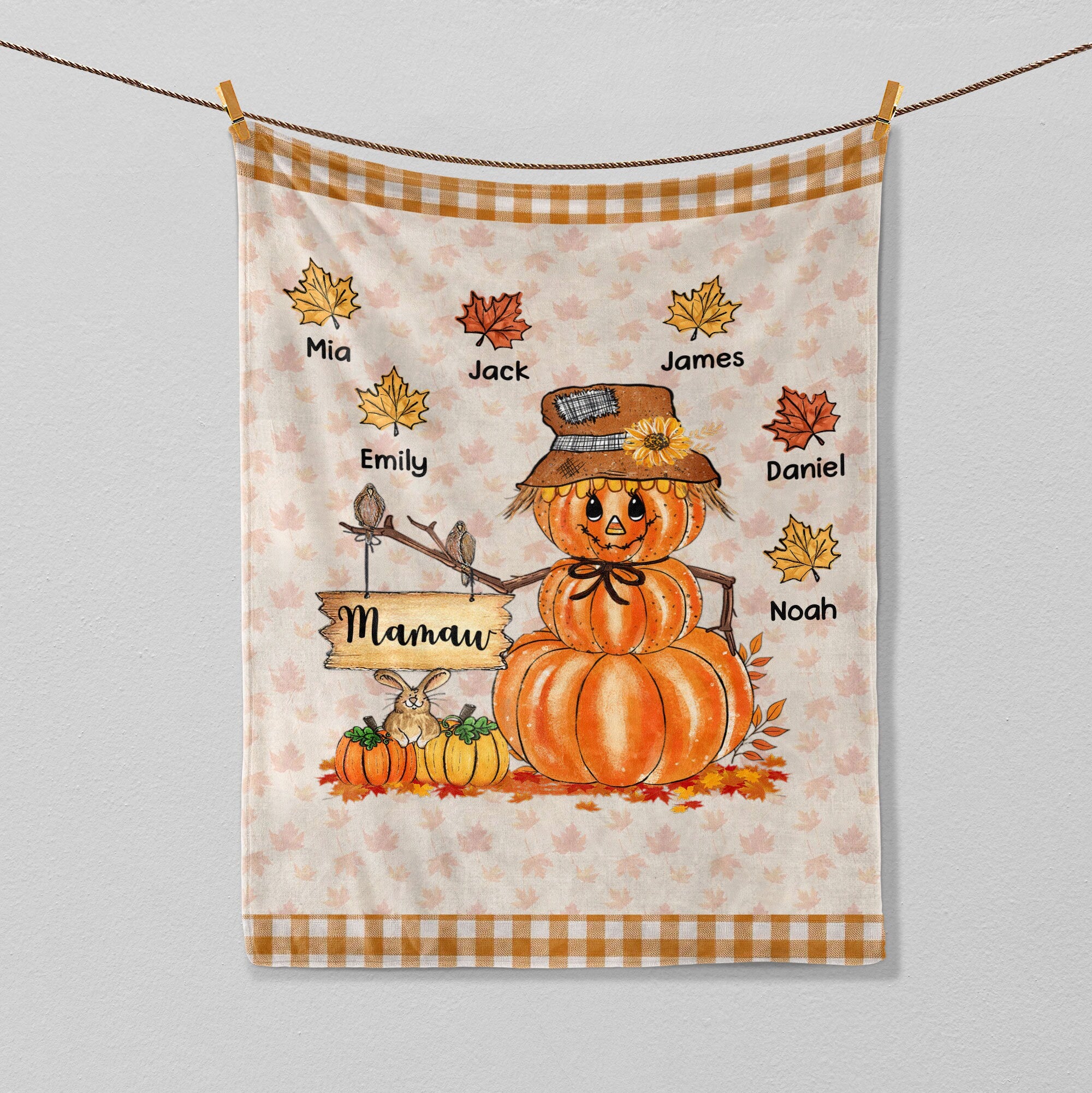 Petmytshirt Grandma Fall Blanket Pumpkin Patch Blanket Custom Kids Name Soft Sherpa Fleece Throw Blankets Autumn Gift for Grandma Mom