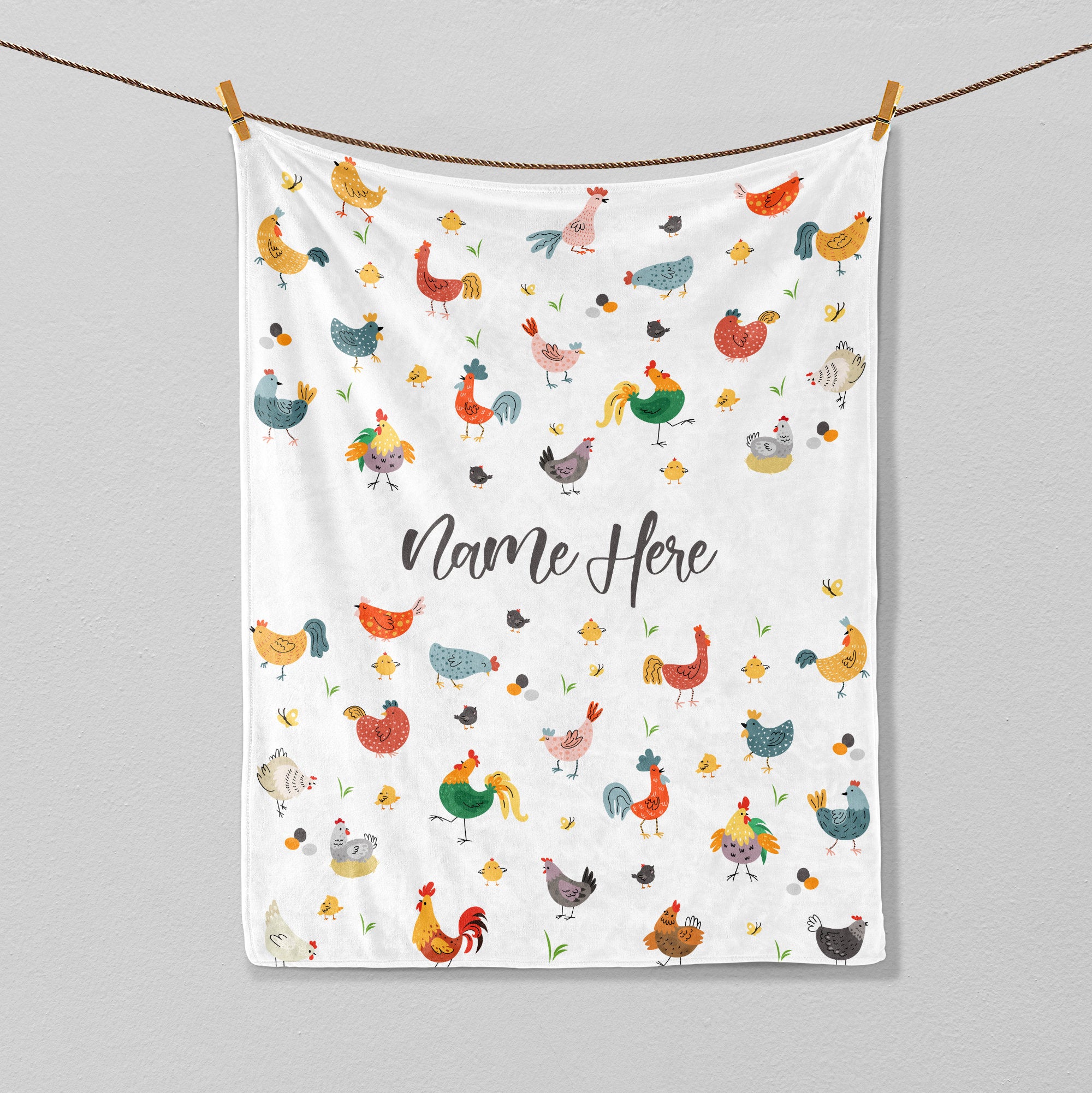Petmytshirt Chicken Blanket Cute Chicken Blanket Custom Name Gift for Mom Daughter Farmer