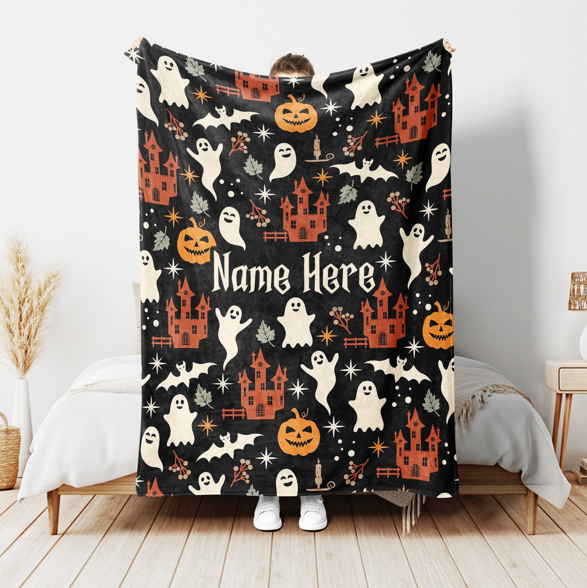 Petmytshirt Ghost Blanket Halloween Blanket Custom Name Gothic Gifts Halloween Gift