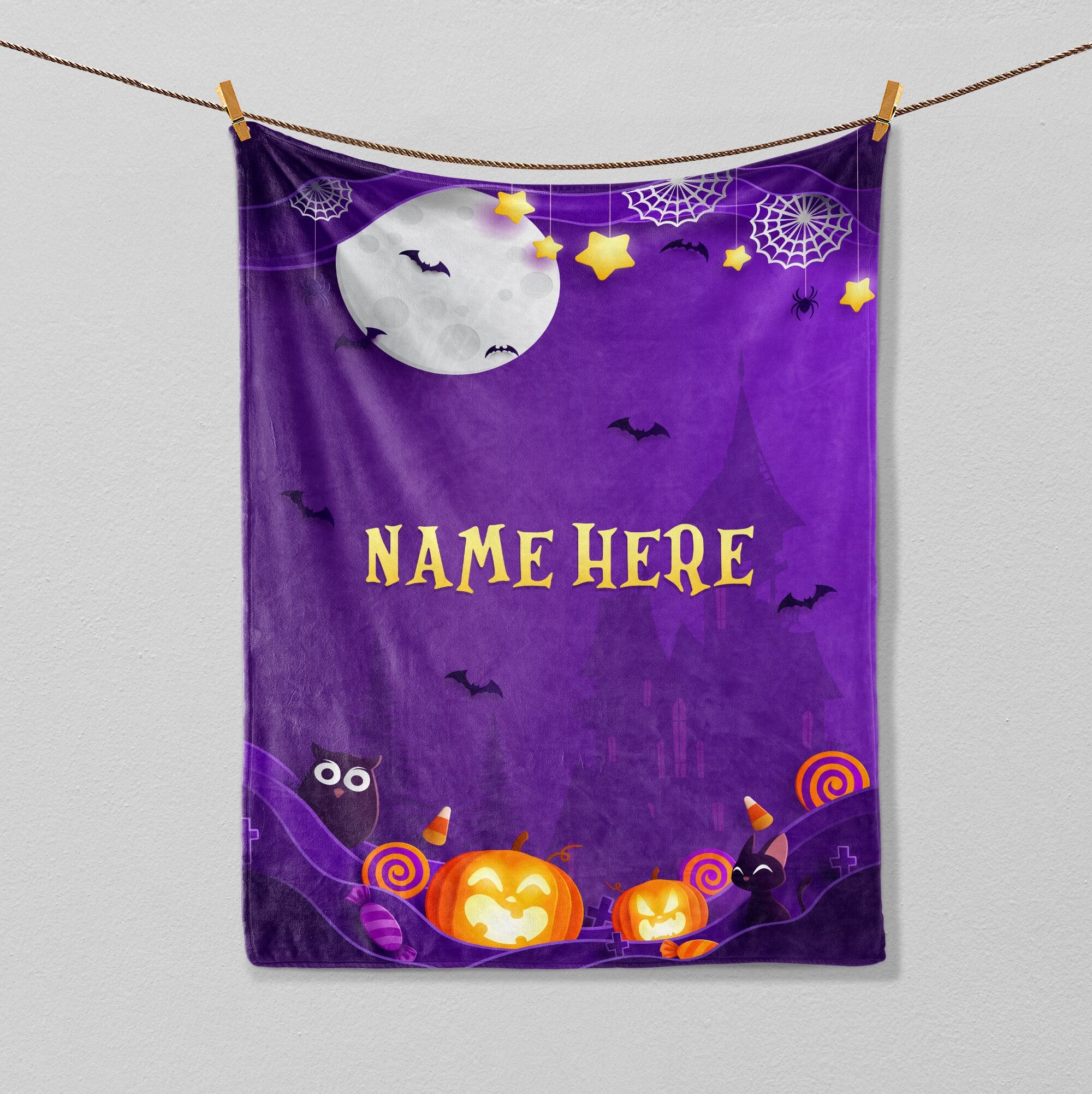 Petmytshirt Halloween Blanket Custom Name Soft Cozy Sherpa Fleece Throw Blanket Gothic Gifts Halloween Gift