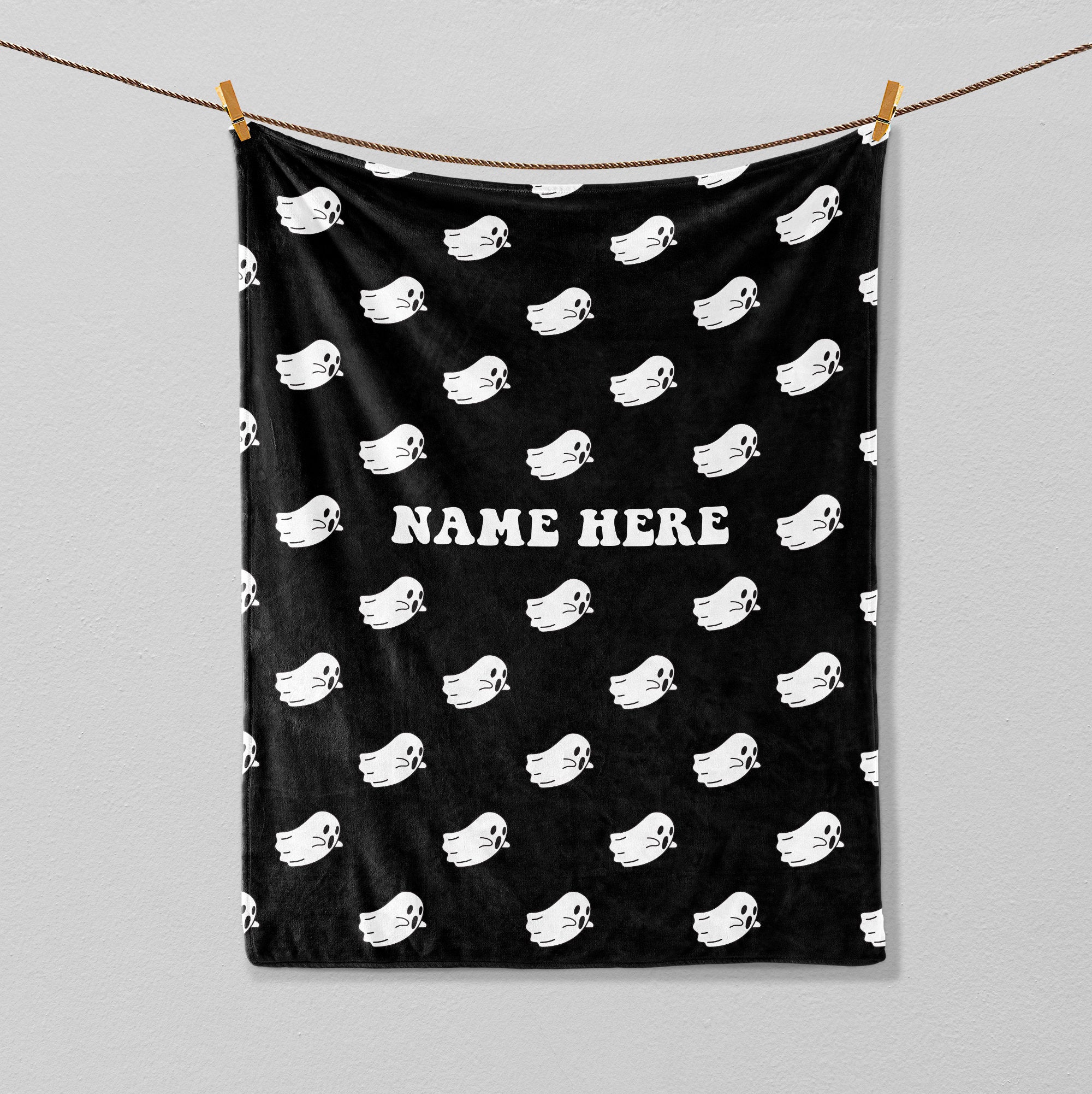 Petmytshirt Ghost Blanket Cute Little Ghost Blanket Custom Name Soft Cozy Sherpa Fleece Throw Blanket Gothic Halloween Gift