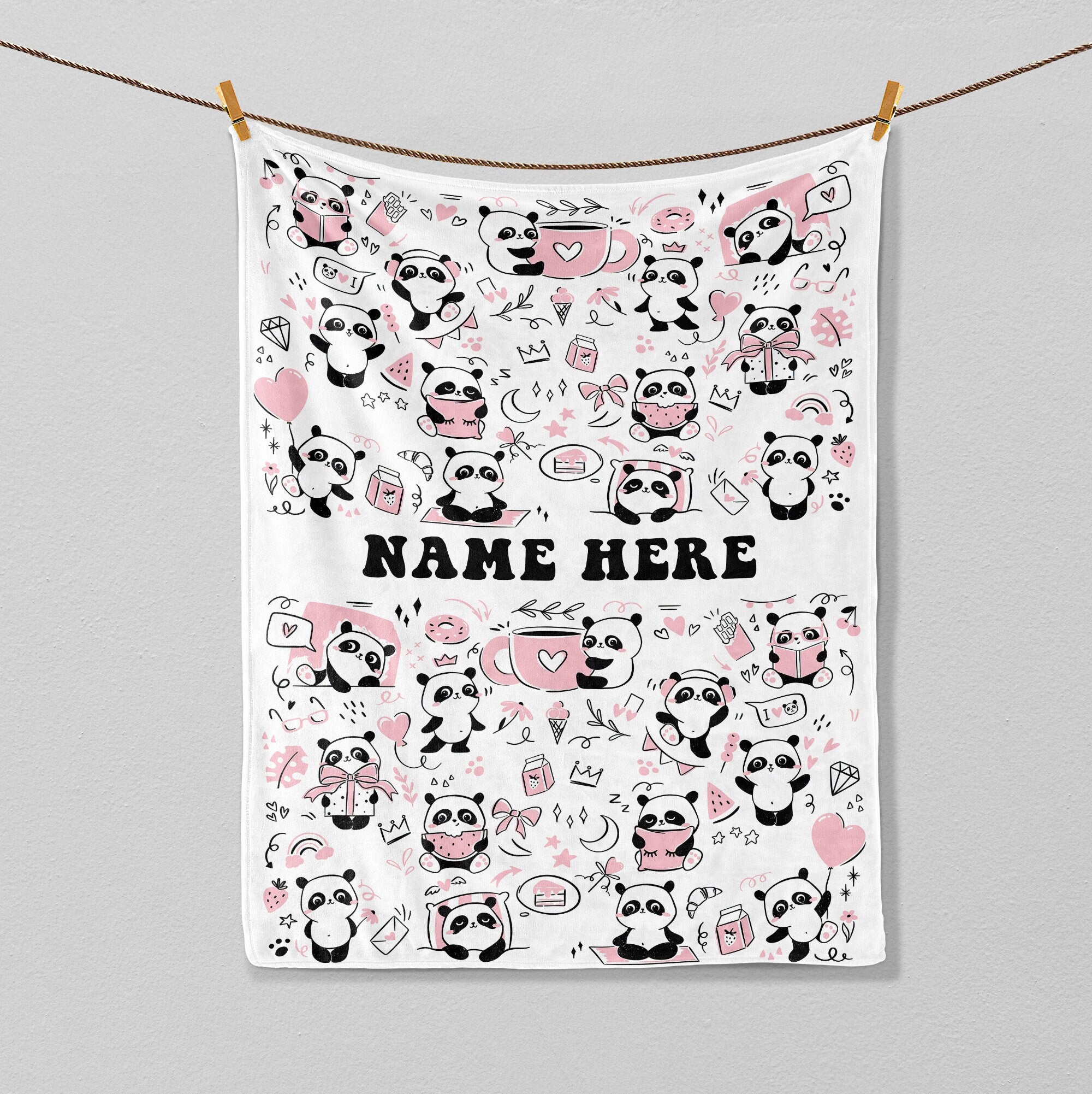 Petmytshirt Cute Panda Blanket Custom Name Gift For Panda Lover Girl Daughter Kid