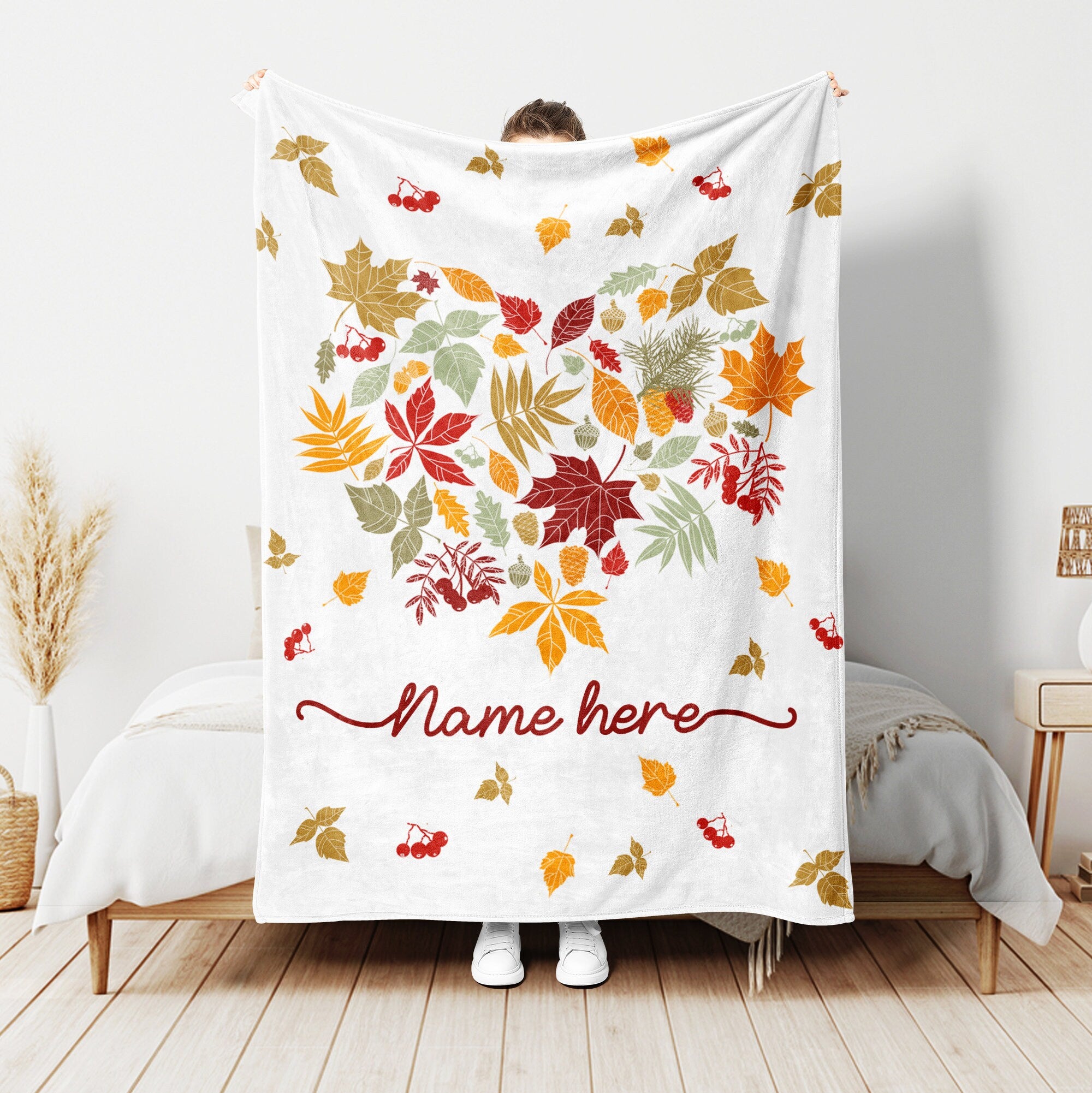 Petmytshirt Autumn Blanket Autumn Leaves Heart Blanket Custom Name Autumn Gift Fall Gifts