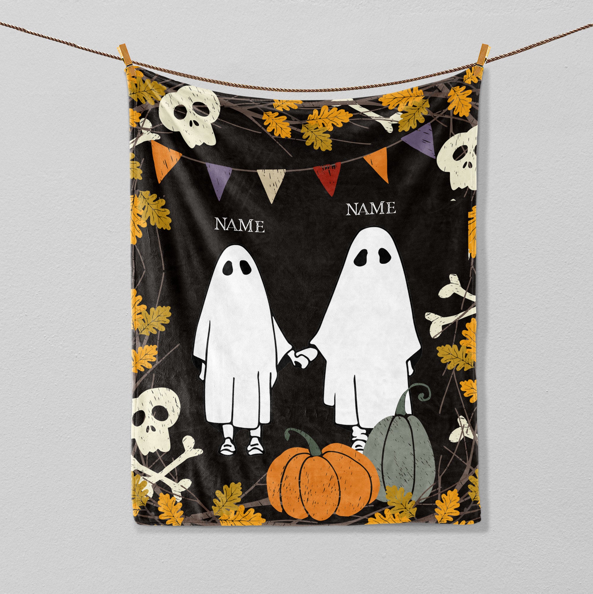 Petmytshirt Ghost Couple Blanket Halloween Wedding Blanket Custom Name Halloween Gifts