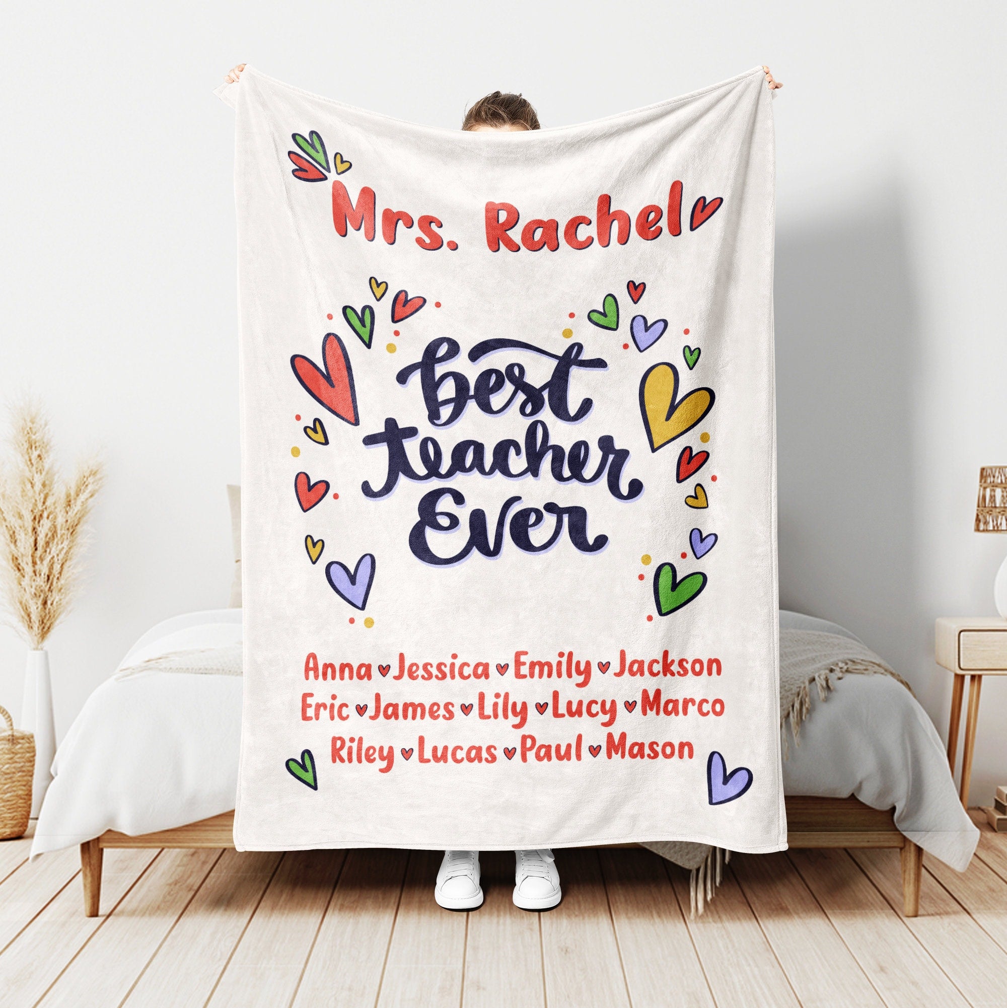 Petmytshirt Teacher Blanket Best Teacher Ever Blanket Custom Name Appreciation Gift for Teacher