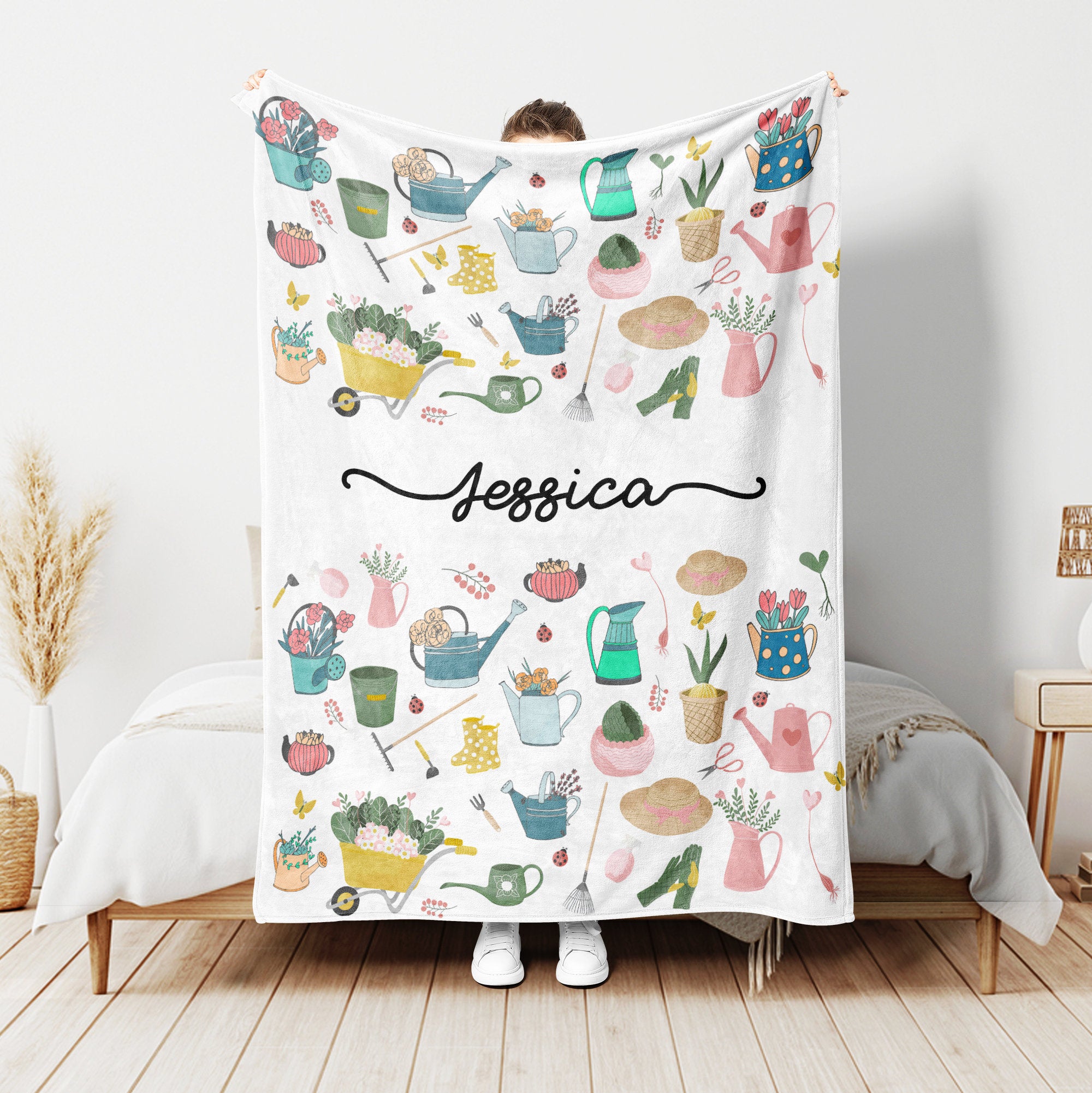 Petmytshirt Gardening Blanket Floral Blanket Custom Name Gift For Gardening Lover Mom Daughter