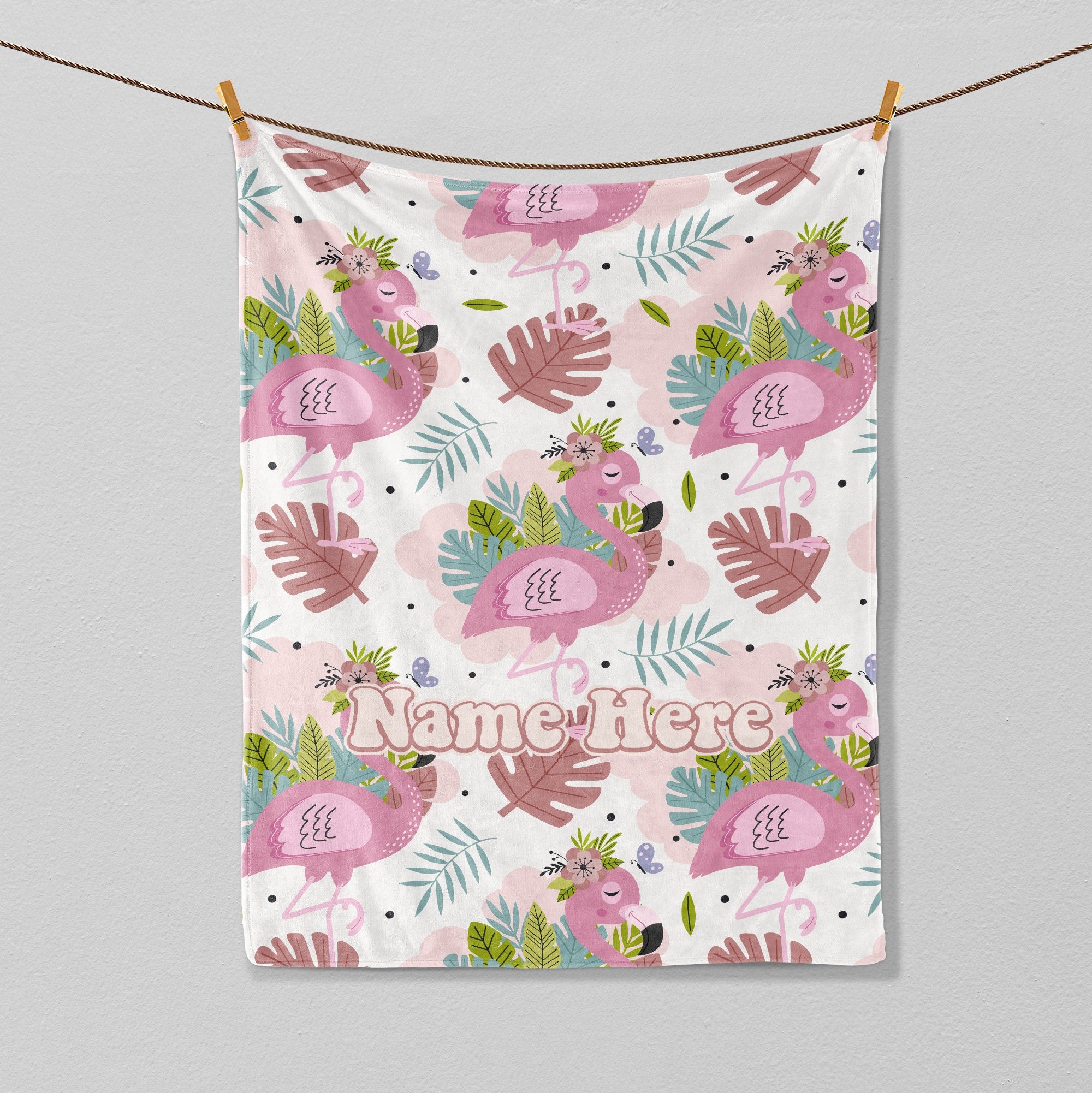 Petmytshirt Flamingo Blanket Flamingo And Flower Blanket Custom Name Gift for Flamingo Lover