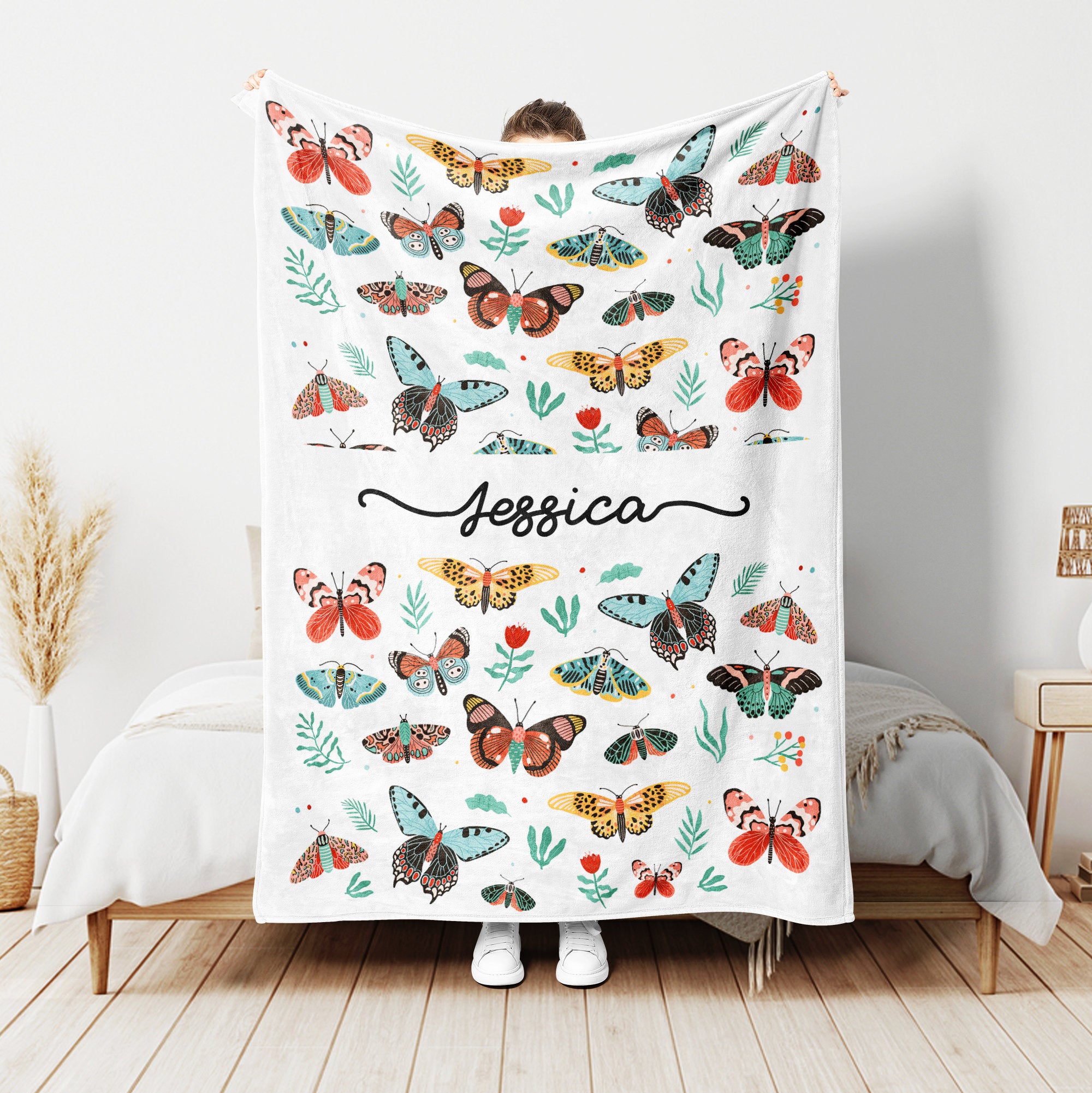 Petmytshirt Butterfly Blanket Butterflies And Flower Blanket Custom Name Gift For Butterfly Lover