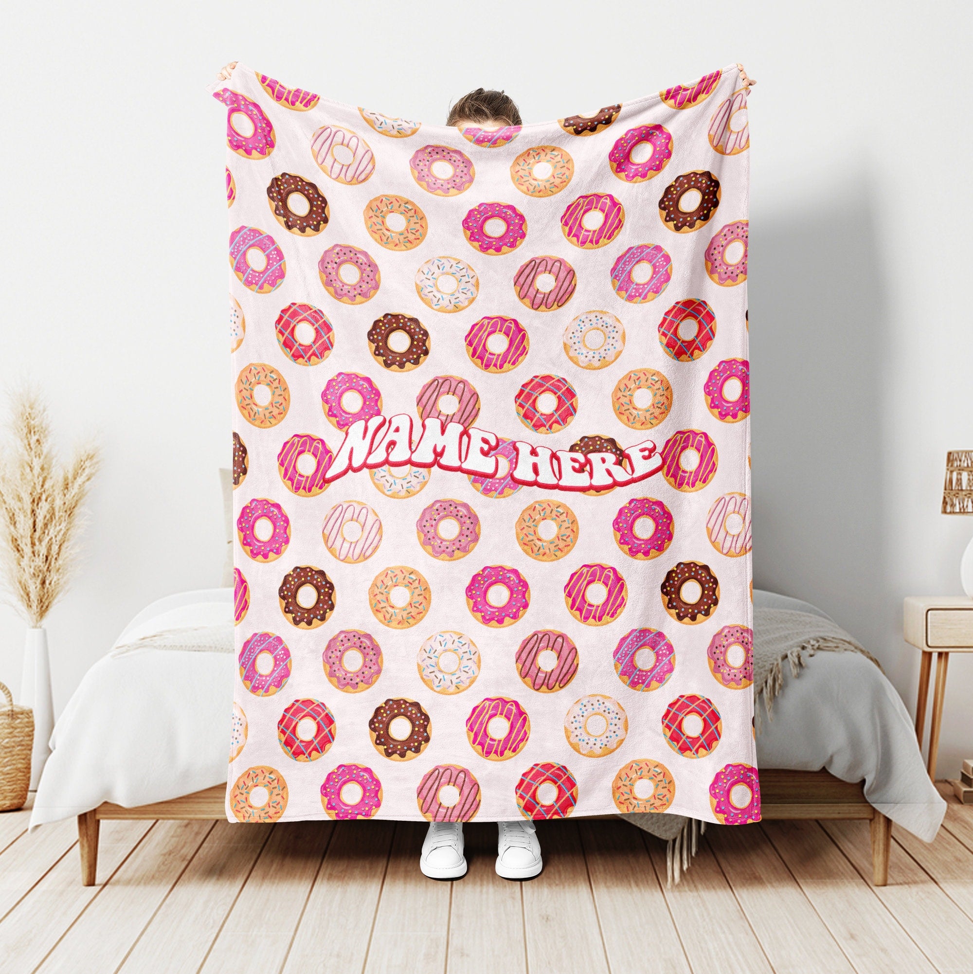 Petmytshirt Donut Blanket Glazed Donuts Blanket Custom Name Gift for Daughter Girl Kid