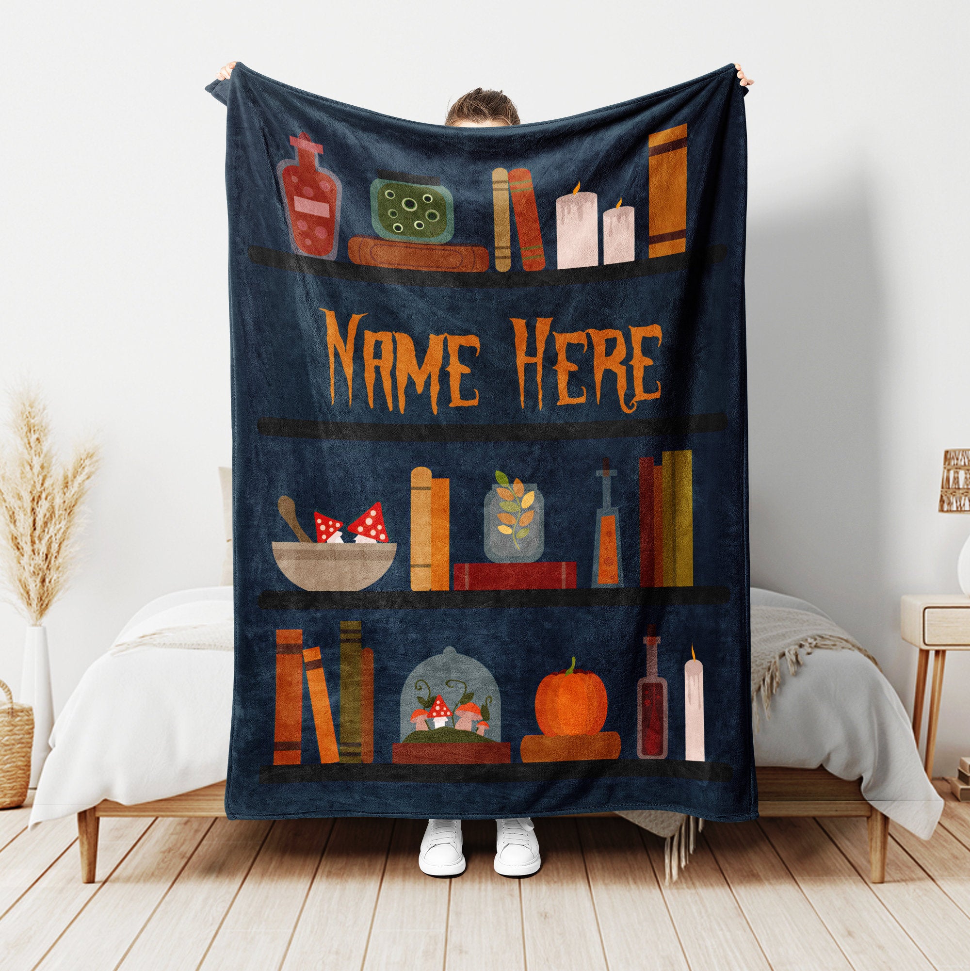 Petmytshirt Witch Blanket Witches Bookshelf Blanket Custom Name Witchy Gift