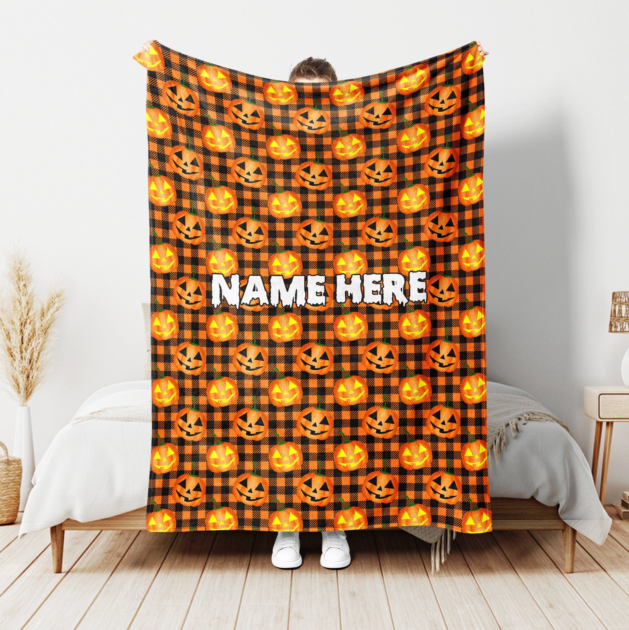 Petmytshirt Halloween Pumpkins Blanket Pumpkin Blanket Custom Name Fall Gift Halloween Gifts