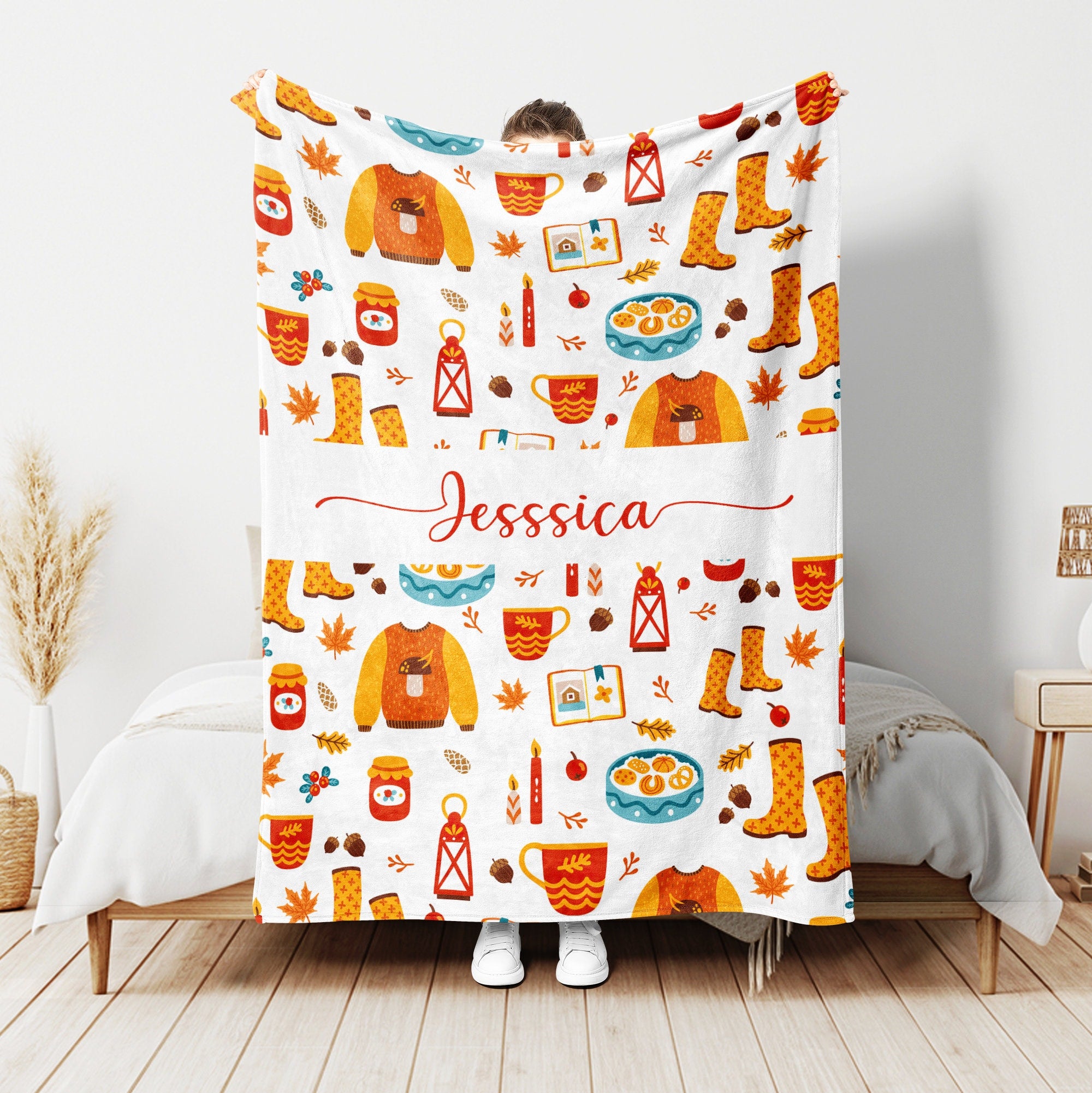 Petmytshirt Fall Vibes Blanket Autumn Things Blanket Custom Name Gift For Daughter Girl Kid