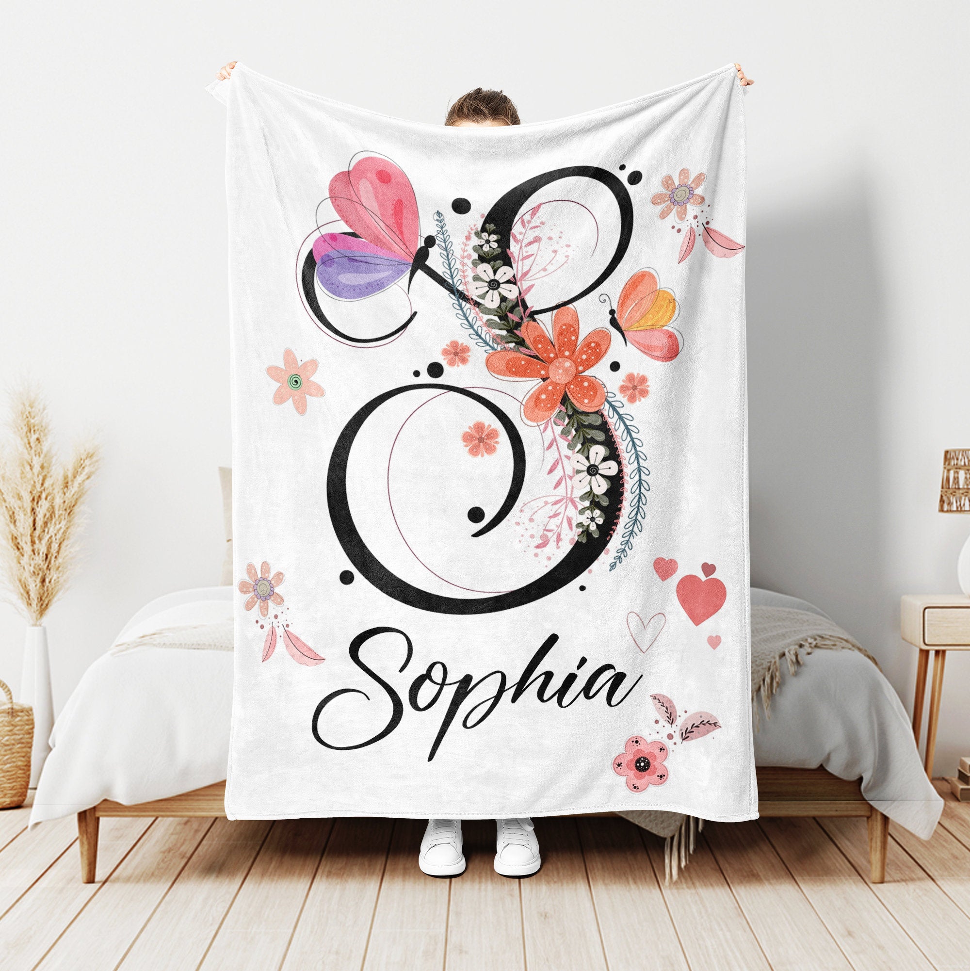 Petmytshirt Name Flower Blanket Floral Blanket Custom Name Gift For Mom Wife Daughter Kid