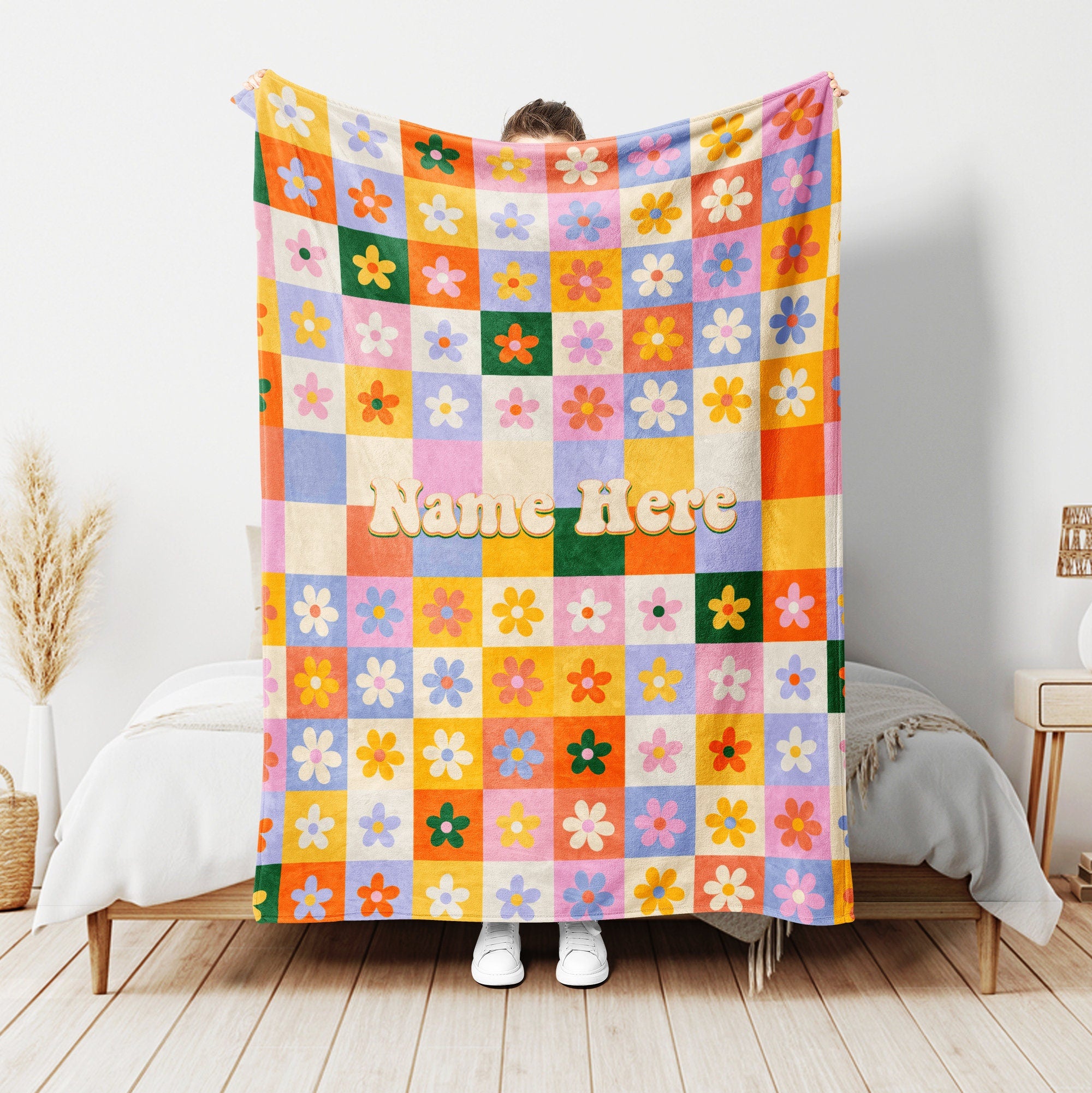 Petmytshirt Daisy Blanket Custom Name Floral Gift For Grandma Mom Wife Girlfriend Daughter