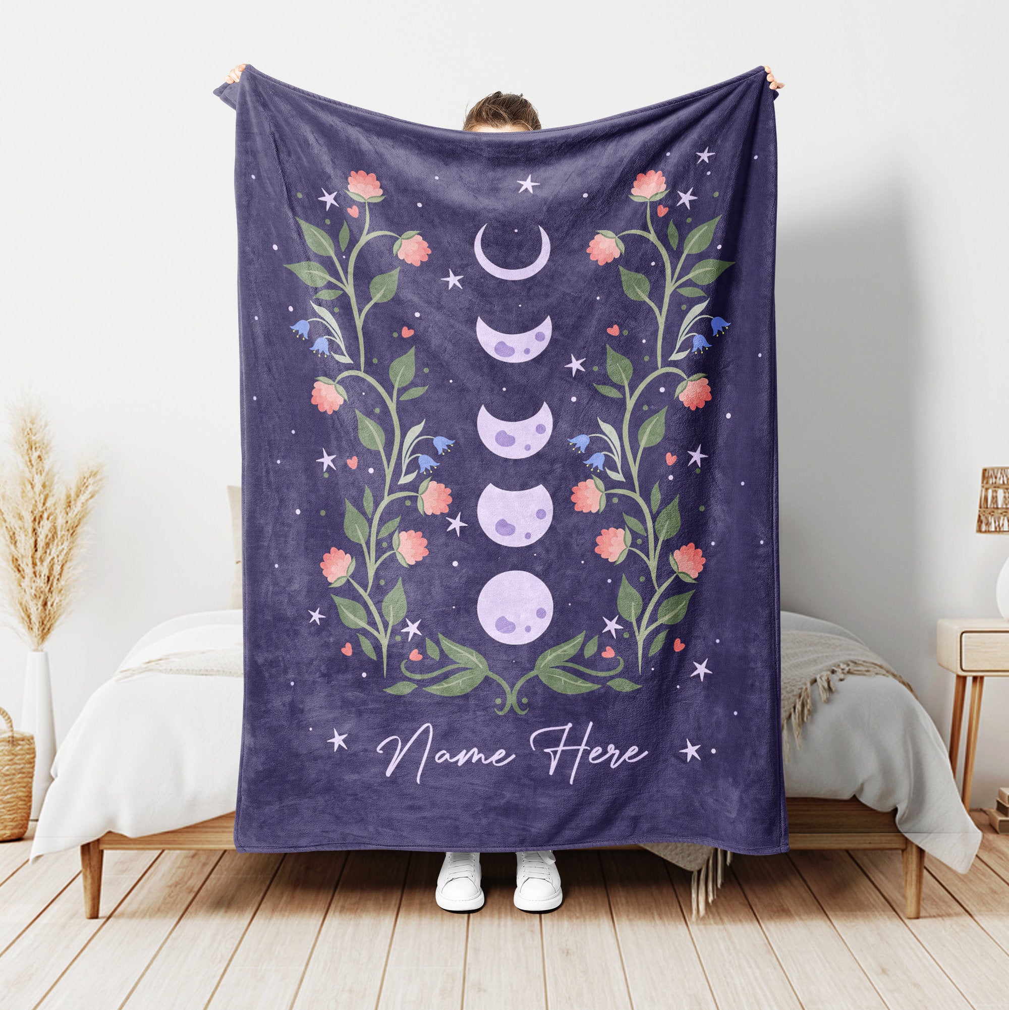 Petmytshirt Moon Blanket Moon Phases Blanket Custom Name Gift for Mom Wife Girlfriend Daughter