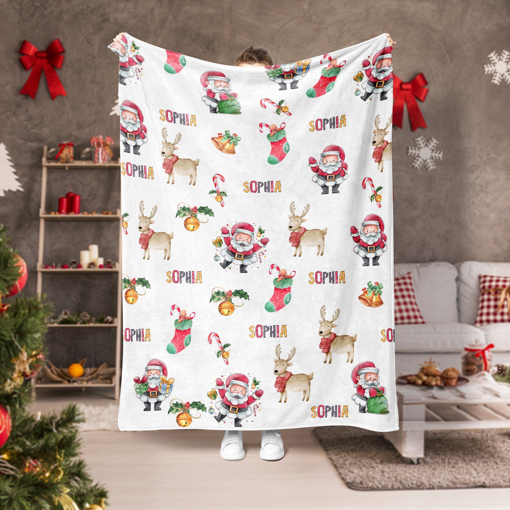 Petmytshirt Christmas Blanket Xmas Baby Blanket Custom Name Christmas Gift for Daughter Son Kid