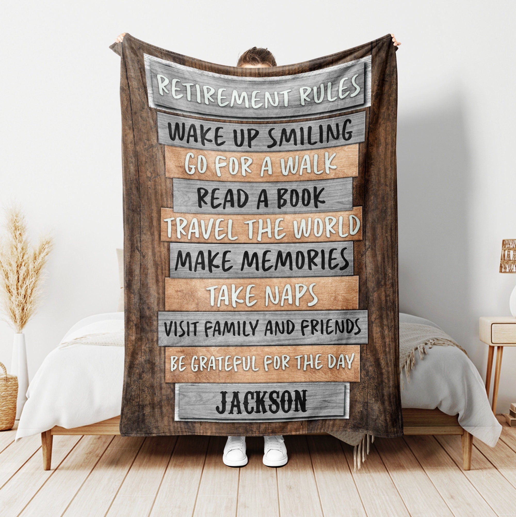 Petmytshirt Retirement Rules Blanket Custom Name Gift For Grandma Grandpa Mom Dad Partner