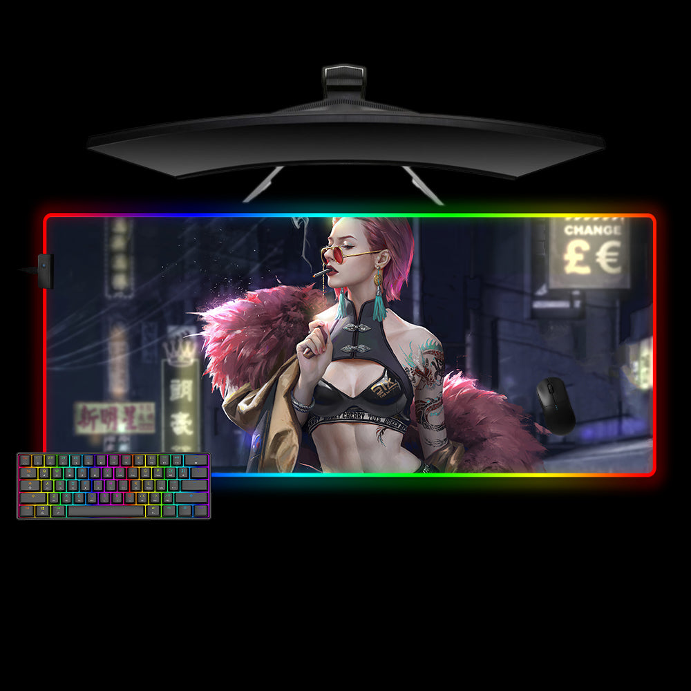 Allleftout Cyberpunk Style Girl Design M-Xxl Size Rgb Gaming Mouse Pad, Computer Desk Mat