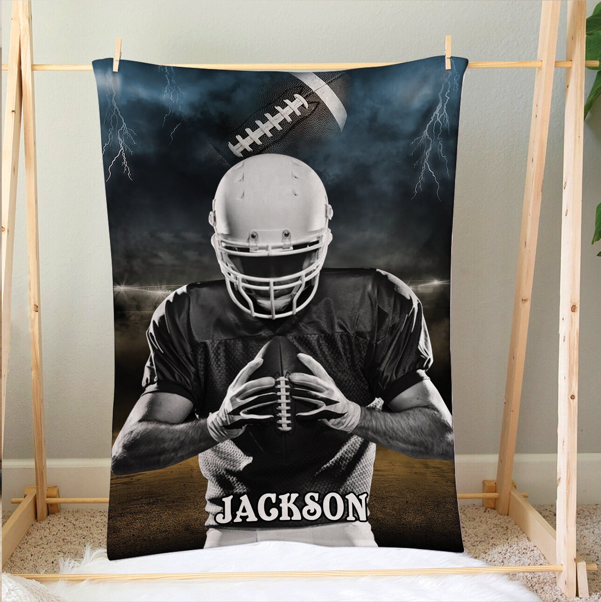 Petmytshirt Football Blanket Football Player Custom Football Gift for Dad Husband Boyfriend Son