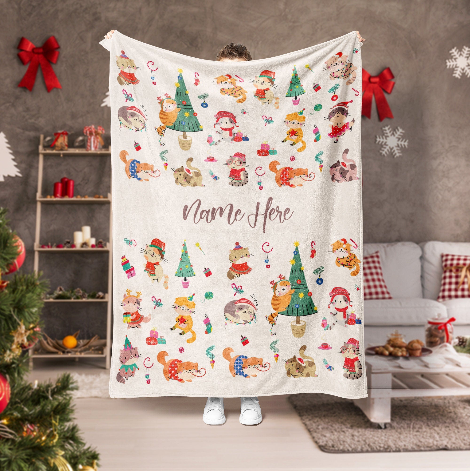 Petmytshirt Cat Christmas Blanket Xmas Cats Blanket Custom Gift for Cat Lover Cat Mom Daughter