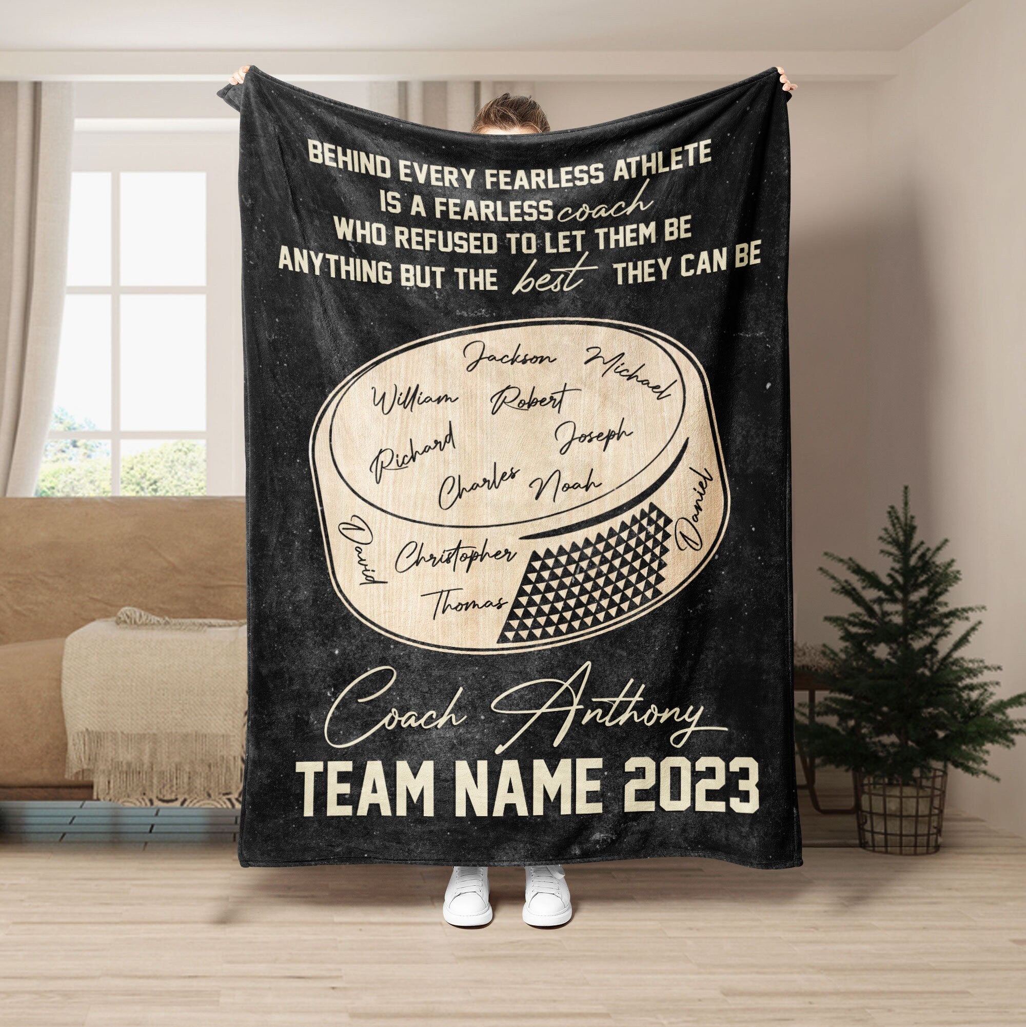 Petmytshirt Hockey Blanket Hockey Coach Blanket Custom Team Name Appreciation Gift for Coach