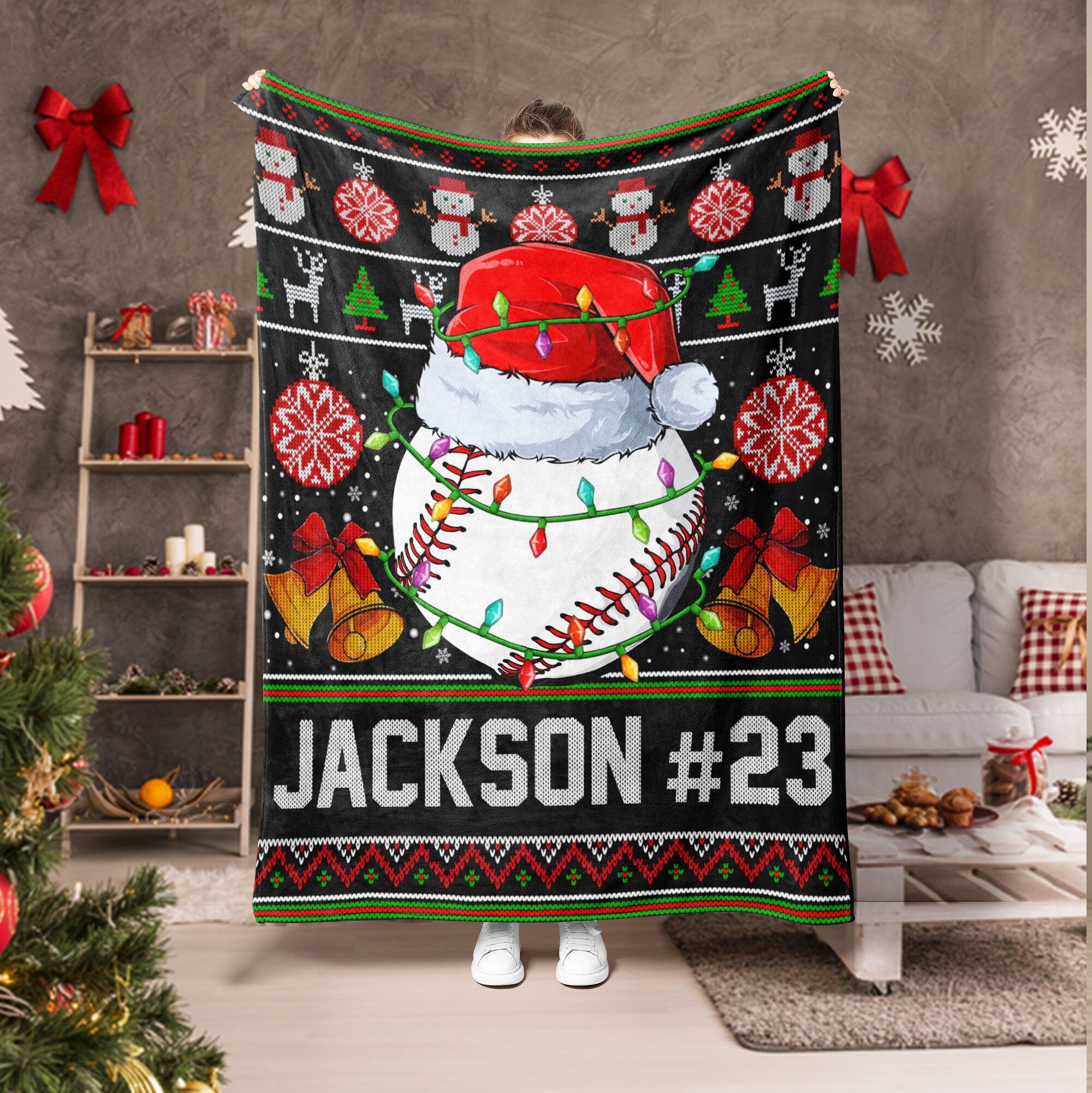 Petmytshirt Baseball Blanket Christmas Baseball Custom Christmas Gift for Dad Son Kid Team