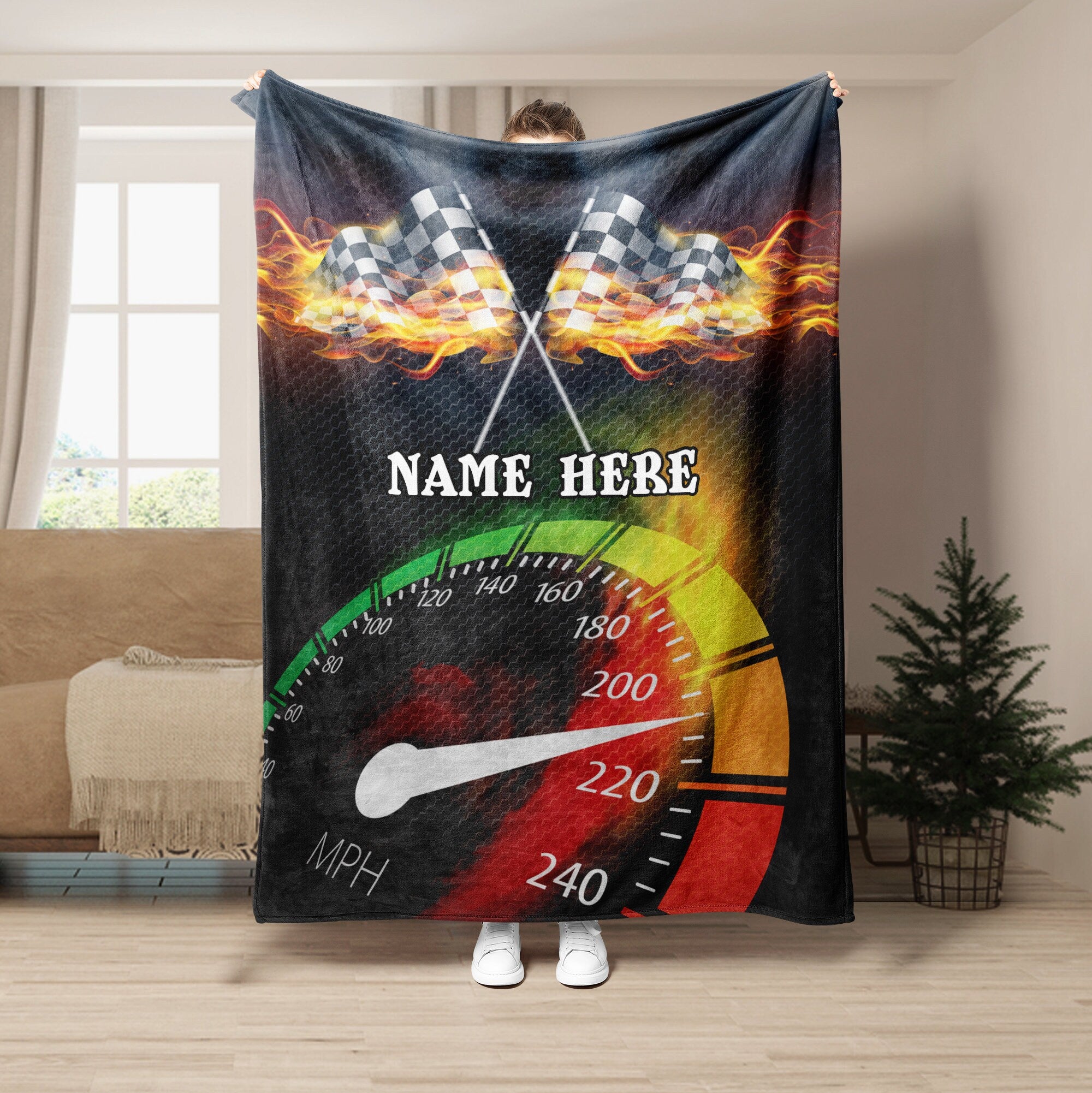 Petmytshirt Racing Blanket Checkered Flag Custom Gift for Dad Husband Boyfriend Son Racer
