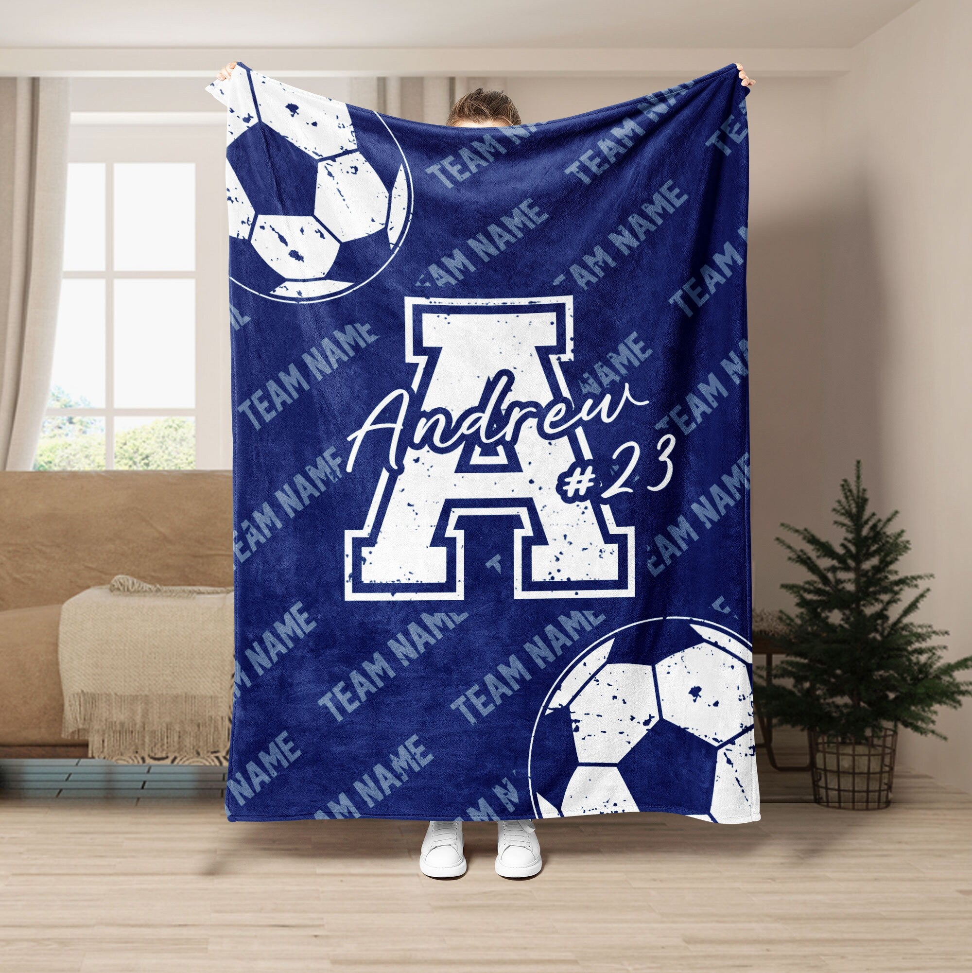 Petmytshirt Soccer Blanket Custom Soccer Team Name Gift for Dad Husband Boyfriend Son Kid
