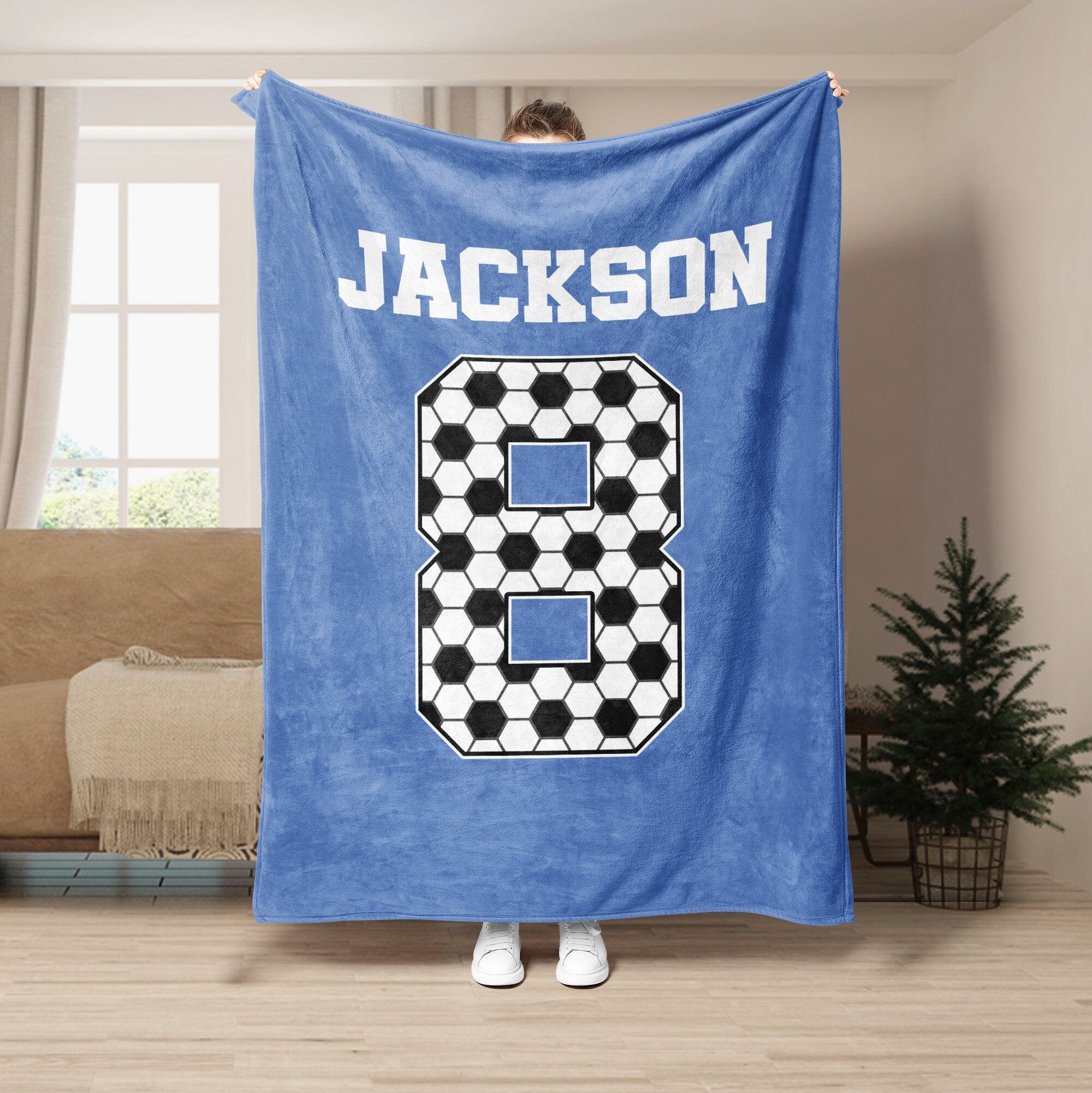 Petmytshirt Soccer Blanket Custom Name Number Gift for Dad Husband Boyfriend Son Kid Team