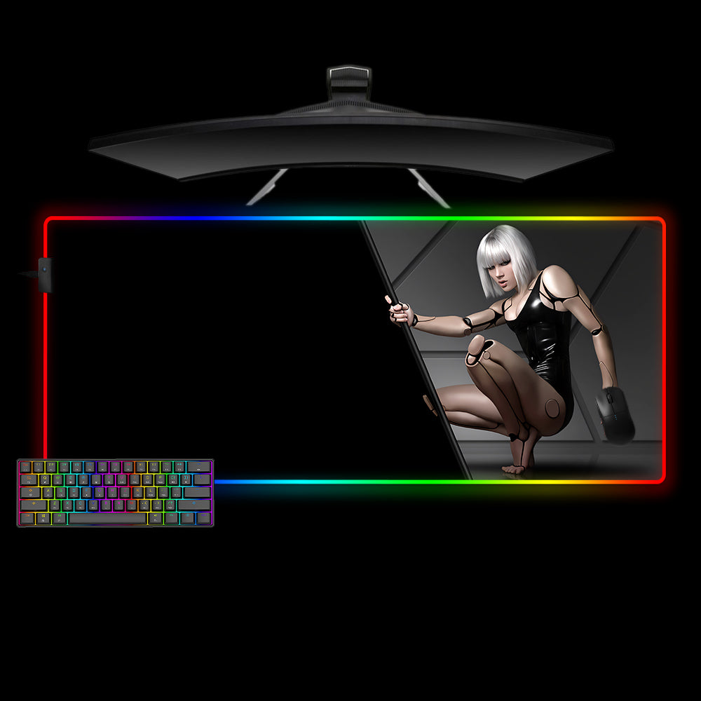 Allleftout Cyberpunk Android Girl Design M-Xxl Size Rgb Gaming Mouse Pad, Computer Desk Mat