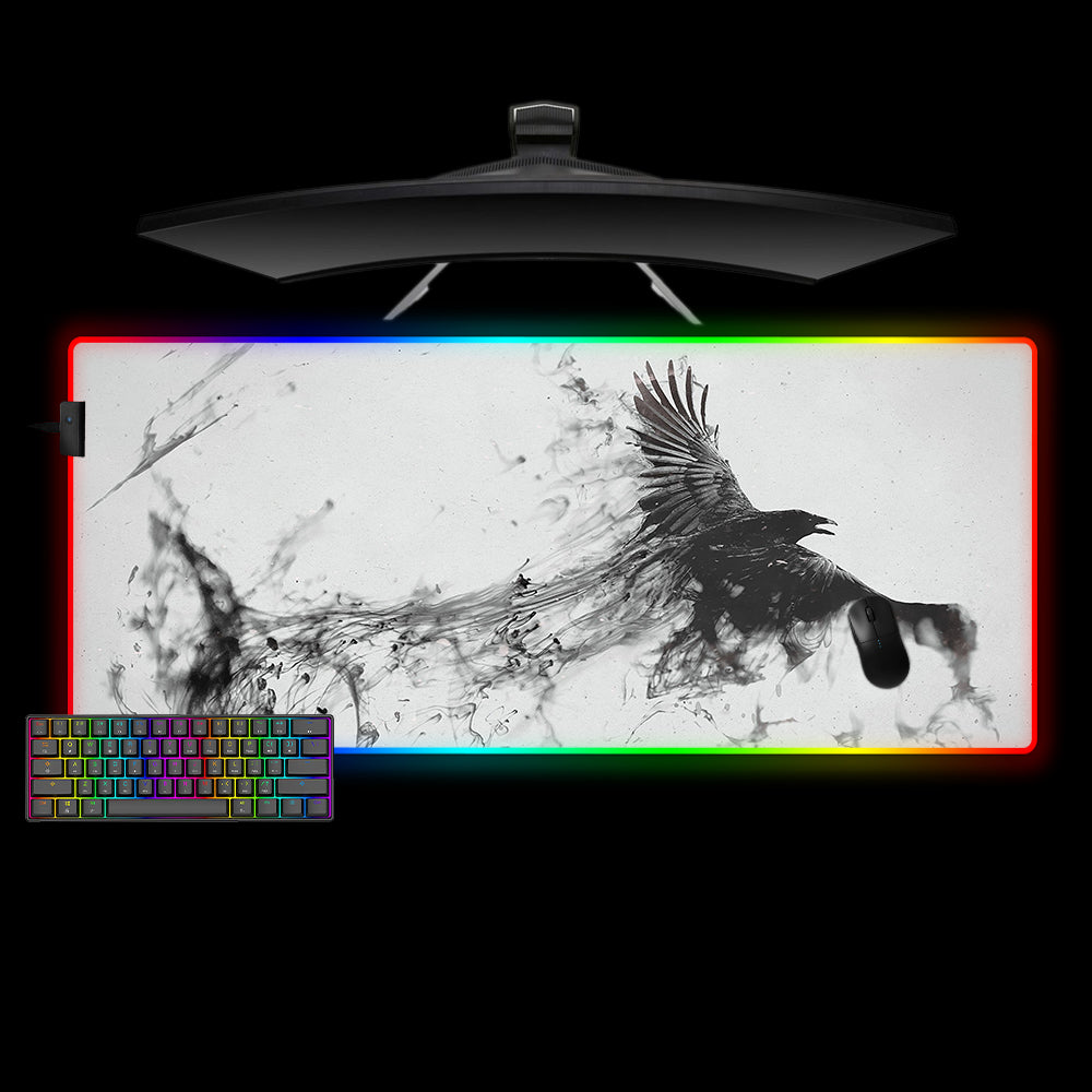 Allleftout Crow Smoke Design M-Xxl Size Rgb Gaming Mouse Pad, Computer Desk Mat