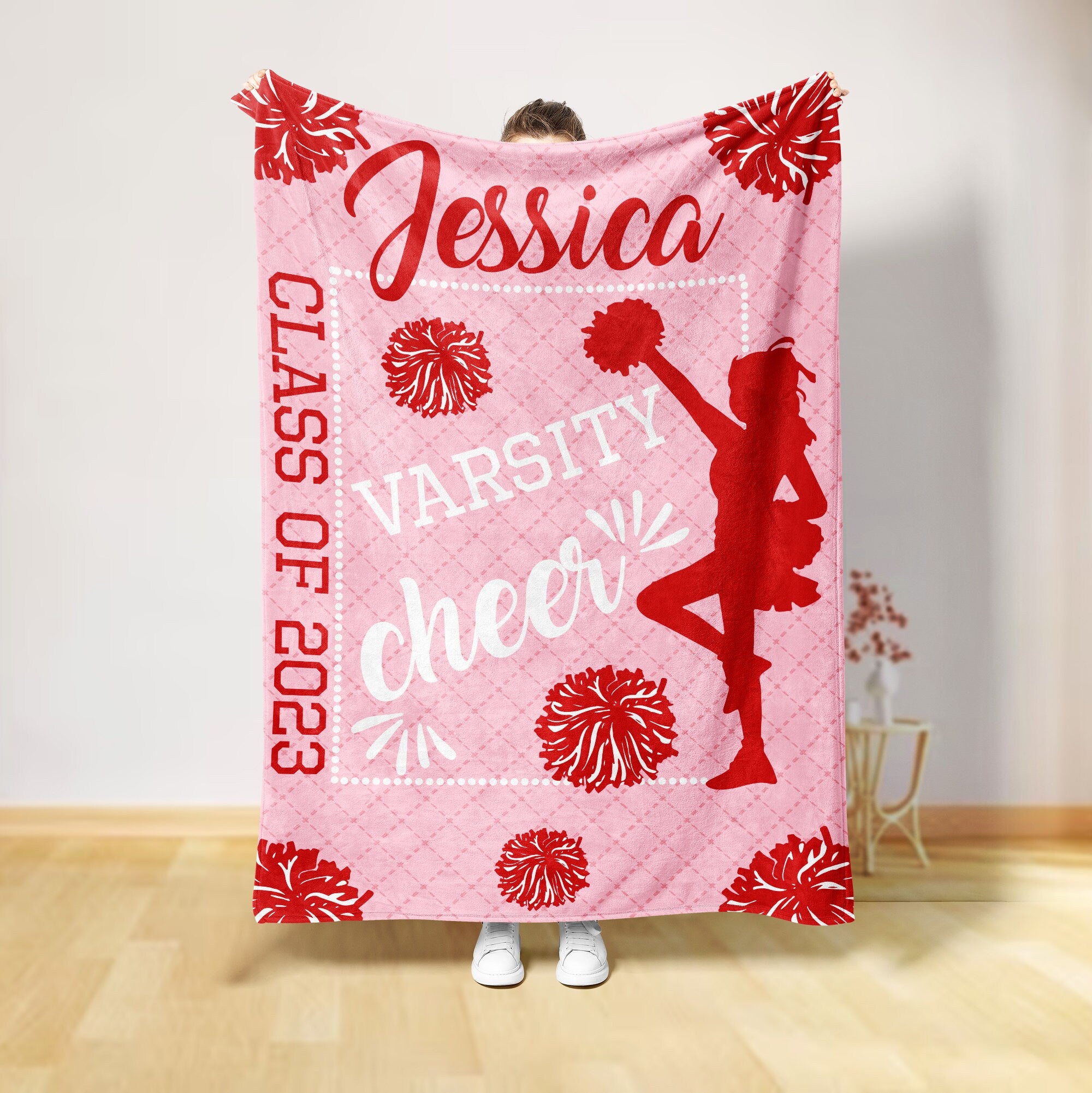 Petmytshirt Cheerleading Blanket Cheer Girl Blanket Custom Name Gift for Cheerleader Daughter