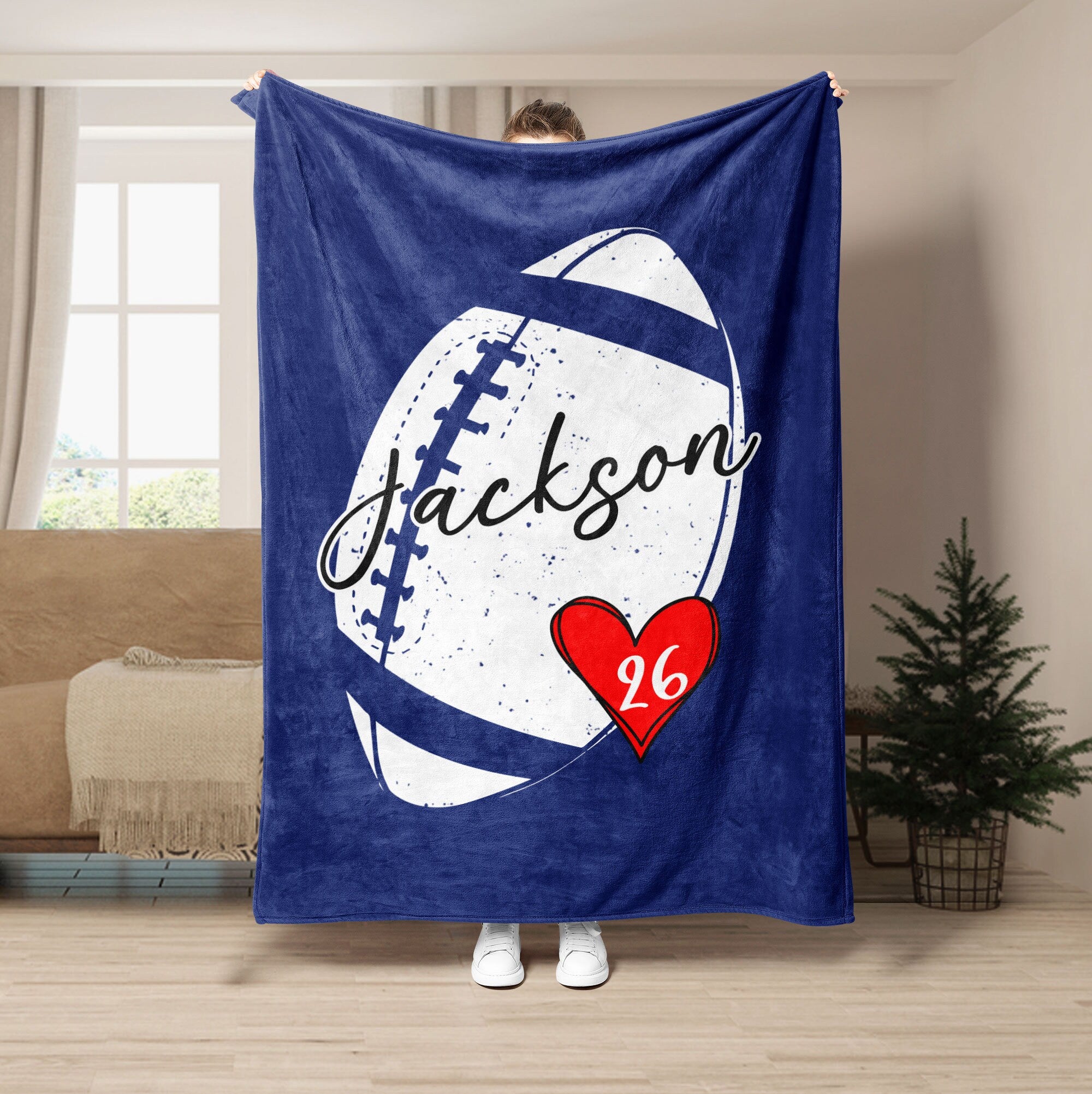 Petmytshirt Football Blanket Custom Football Gift for Team Dad Husband Boyfriend Son Kid