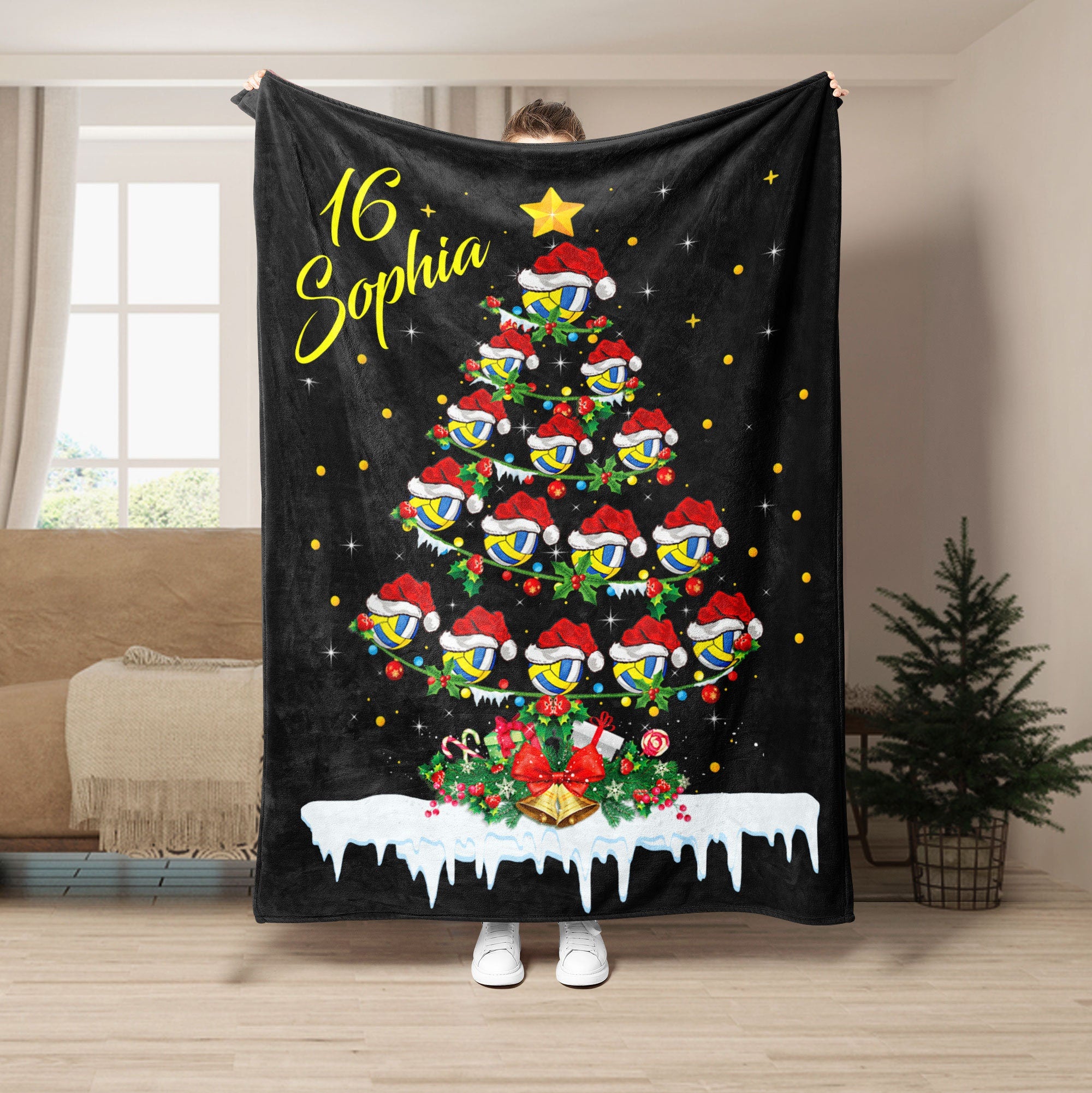 Petmytshirt Volleyball Blanket Christmas Volleyball Tree Custom Christmas Gift for Mom Daughter