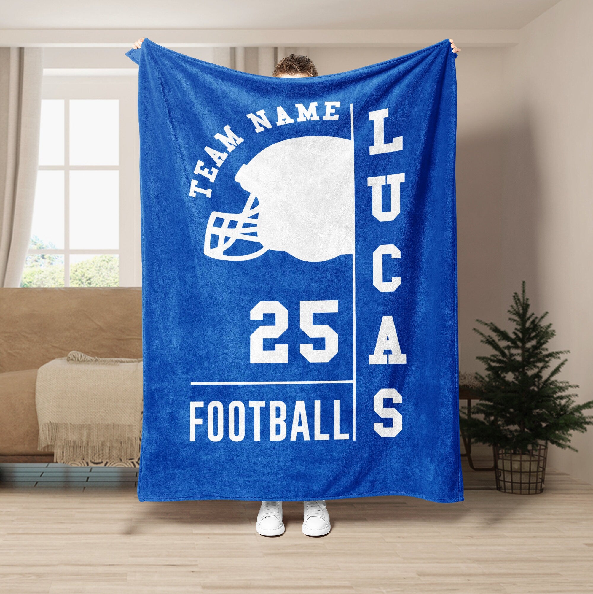 Petmytshirt Football Blanket Custom Name Number Football Gift for Dad Husband Son Kid Team