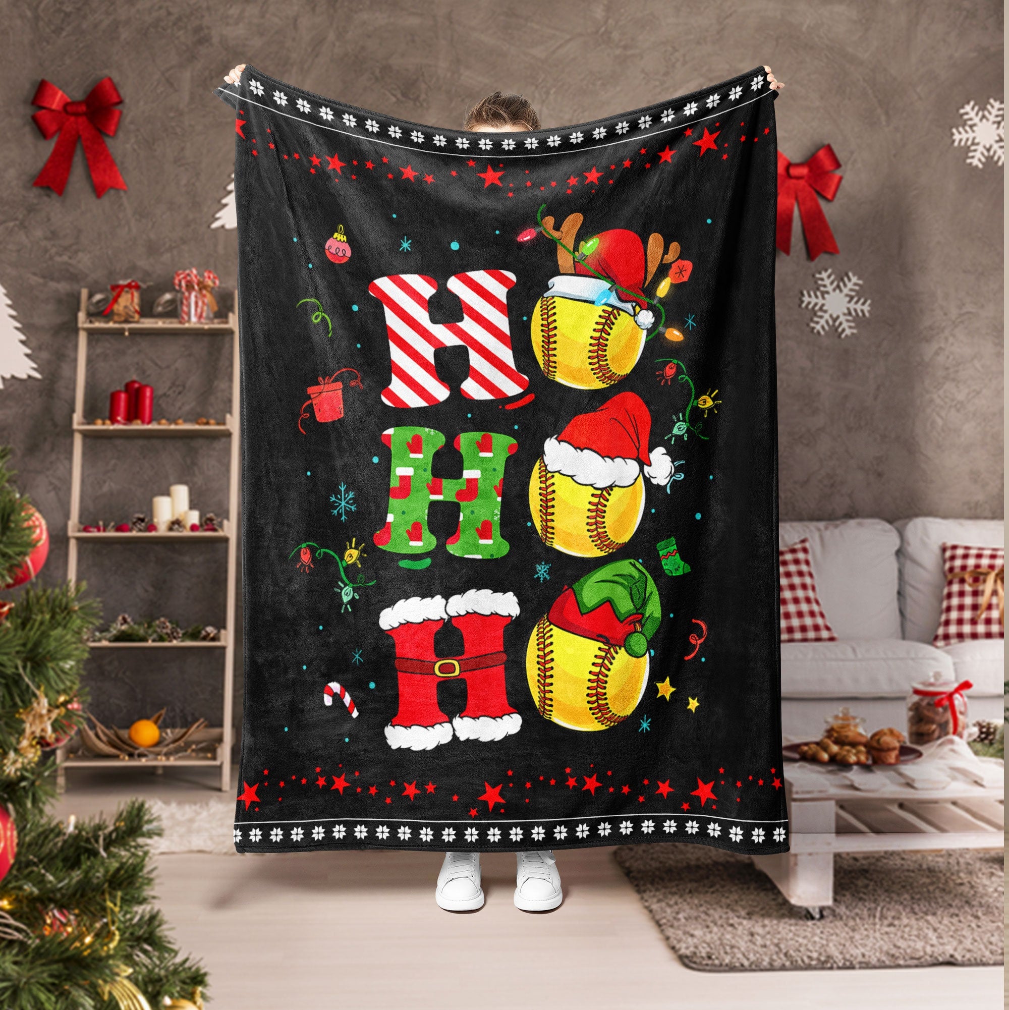 Christmas Softball Blanket Softball Hohoho Blanket Christmas Gift for Mom Wife Daughter Kid