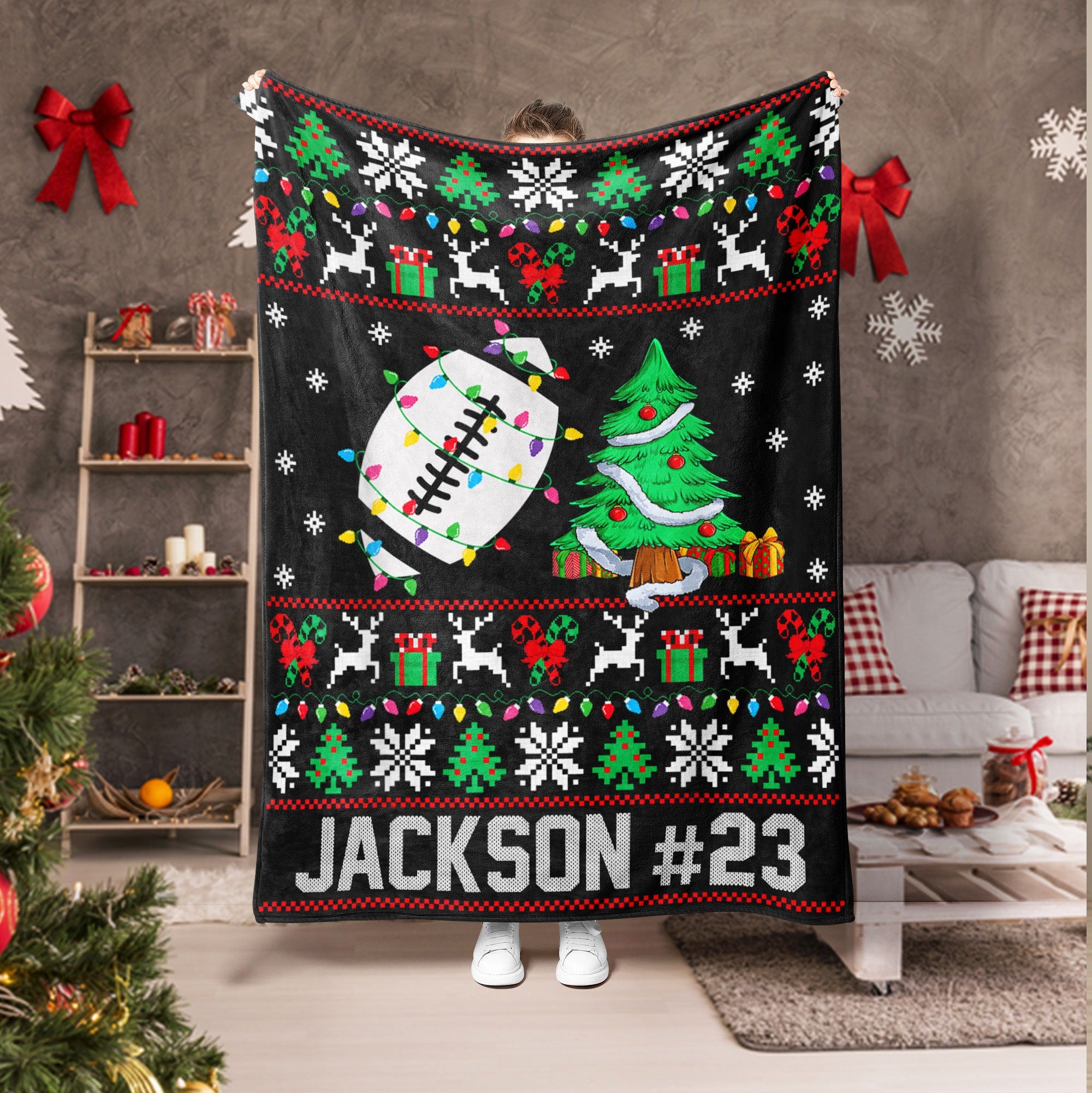 Petmytshirt Football Blanket Christmas Football Custom Christmas Gift for Dad Son Kid Team