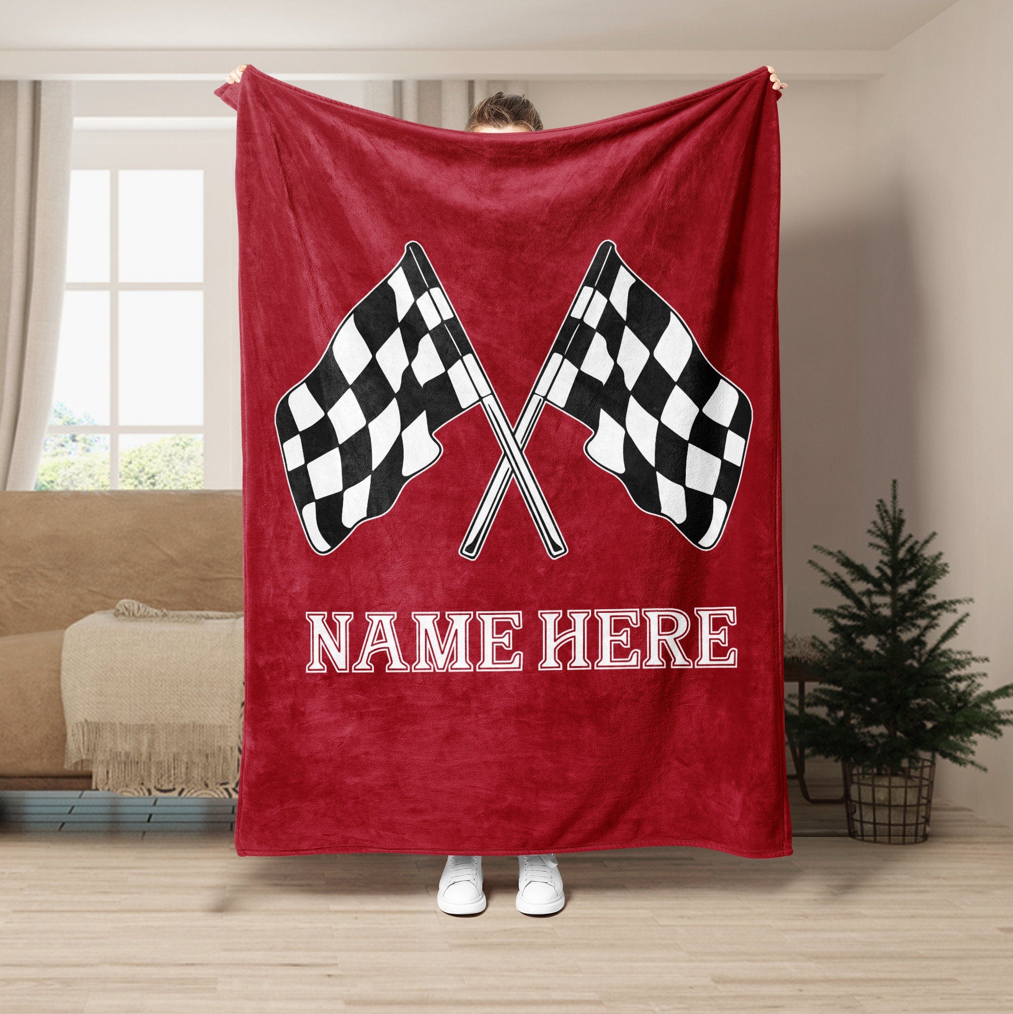 Petmytshirt Racing Blanket Checkered Flag Custom Gift for Dad Husband Boyfriend Son Kid Team