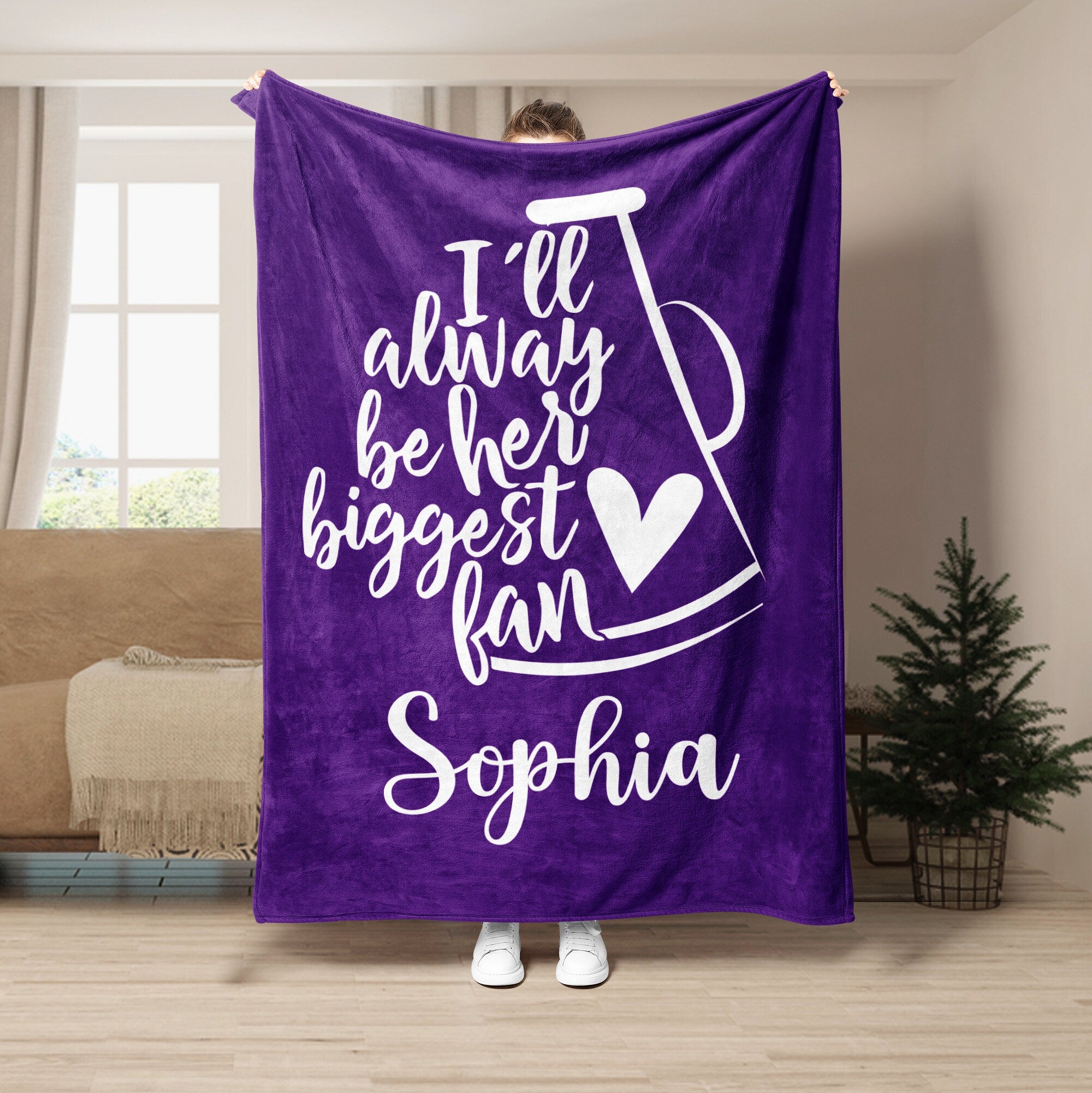 Petmytshirt Cheerleading Blanket I'll Always Be Her Biggest Fan Cheer Custom Gift for Cheerleader