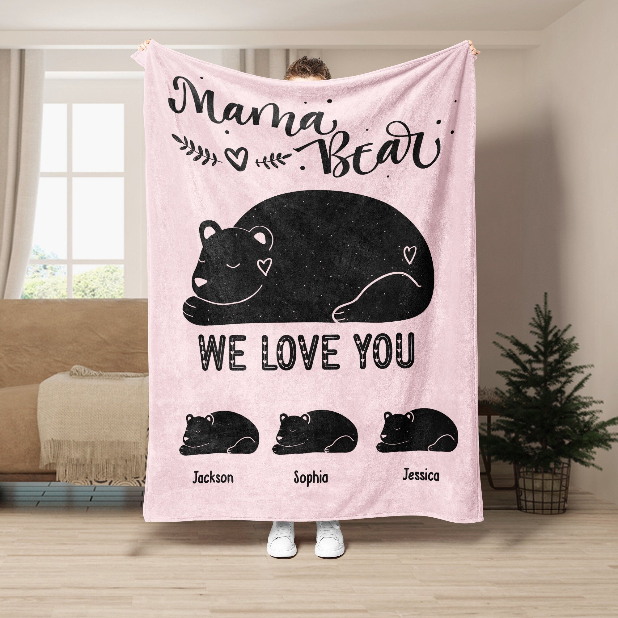Petmytshirt Mama Bear Blanket Mom Blanket Custom Kid Name Mothers Day Gift