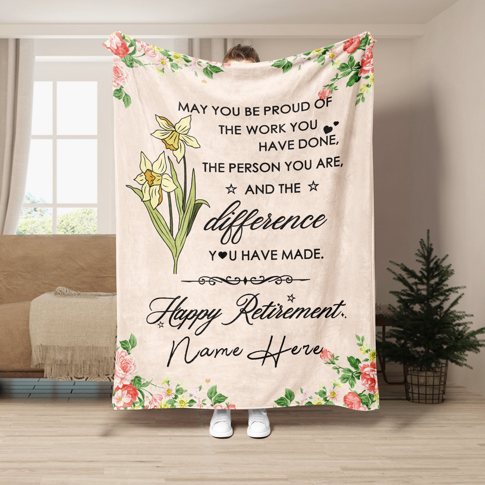 Petmytshirt Retirement Blanket Birth Month Flower Blanket Custom Name Soft Sherpa Fleece Throw Blankets Gift For Grandma Mom Partner
