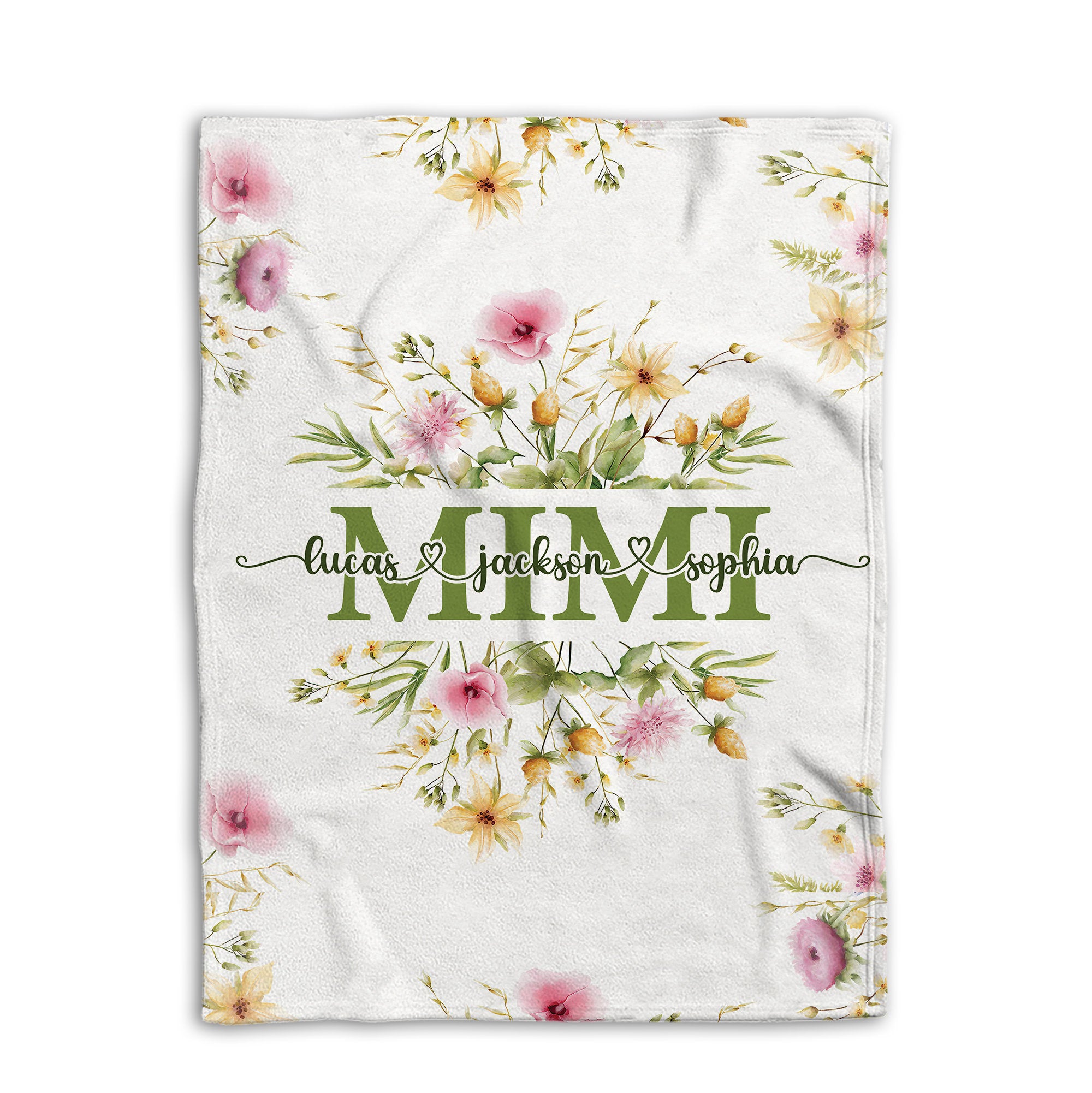 Petmytshirt Grandma Blanket Wildflower Blanket Custom Kids Name Gift for Grandma Mom