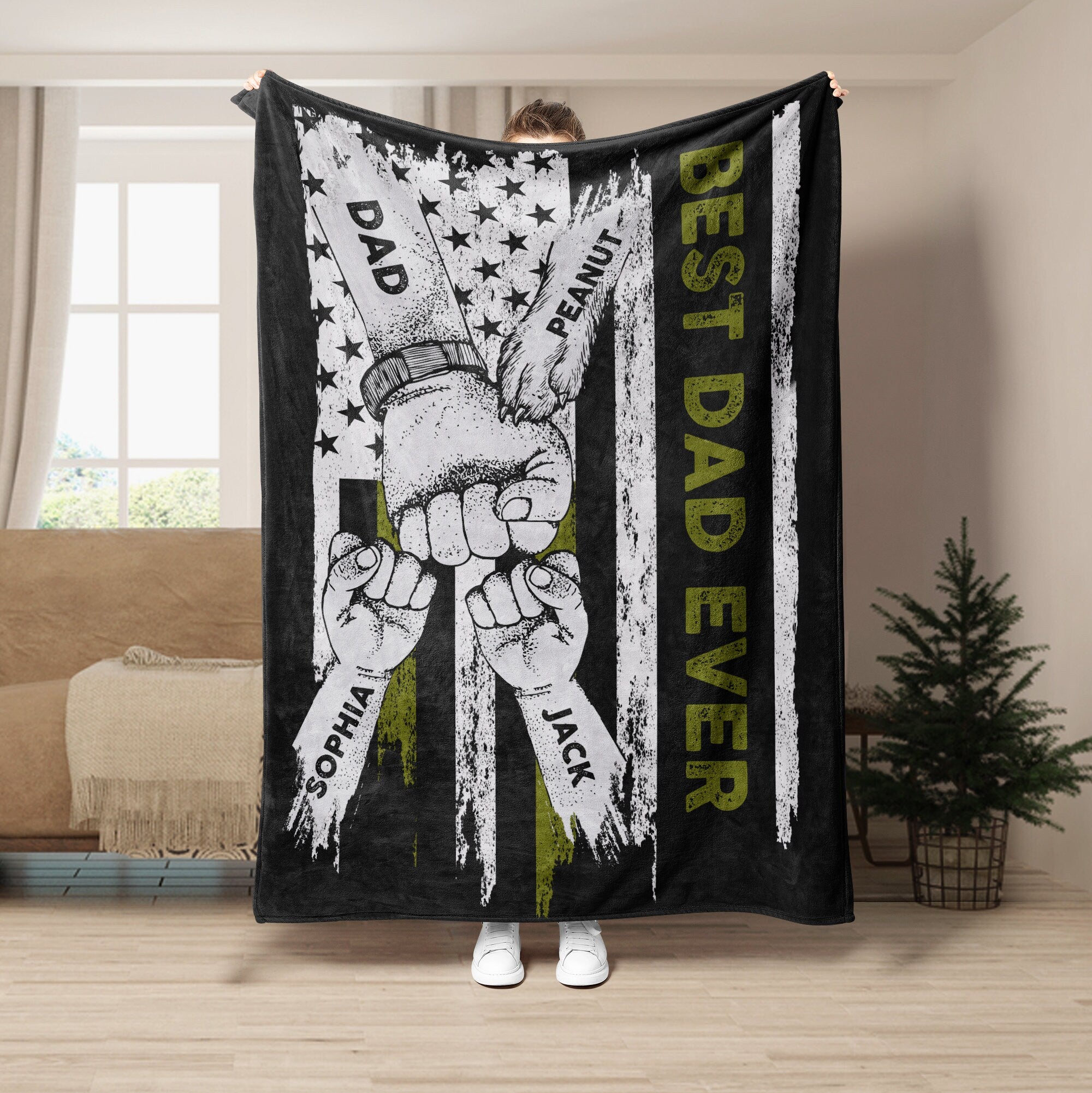 Petmytshirt Dad Blanket Dad Kid And Pet Fist Bump Blanket Custom Soft Cozy Sherpa Fleece Throw Blankets