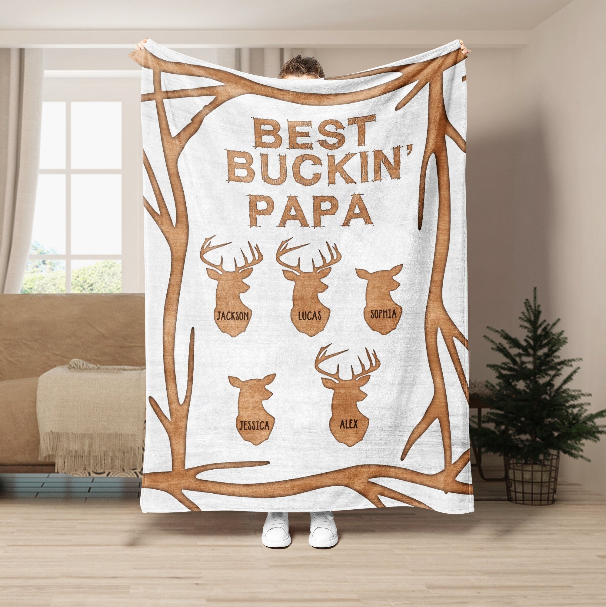 Petmytshirt Hunting Dad Blanket Best Buckin' Papa Blanket Custom Soft Cozy Sherpa Fleece Throw Blankets